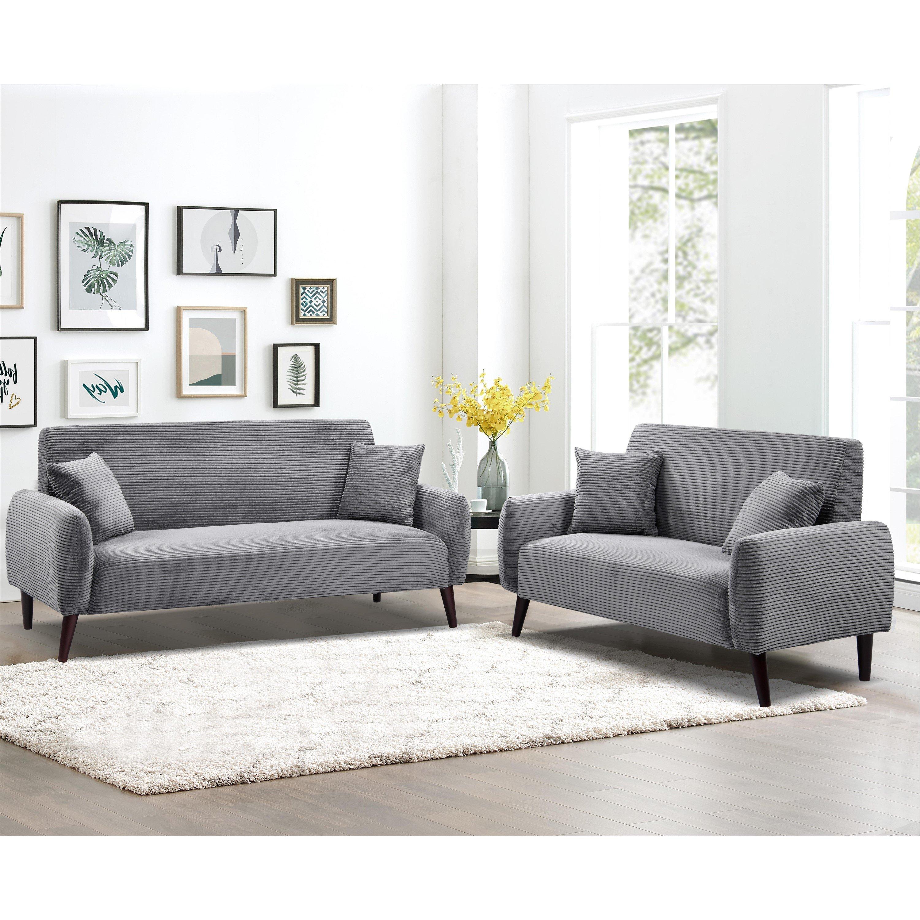 Grey - Comfy Living - Modern Linen Sofa Set - 3