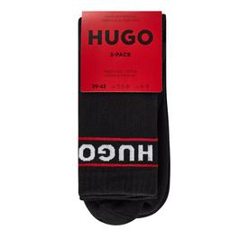 Hugo 2 Pack Ribbed Logo Crew Socks