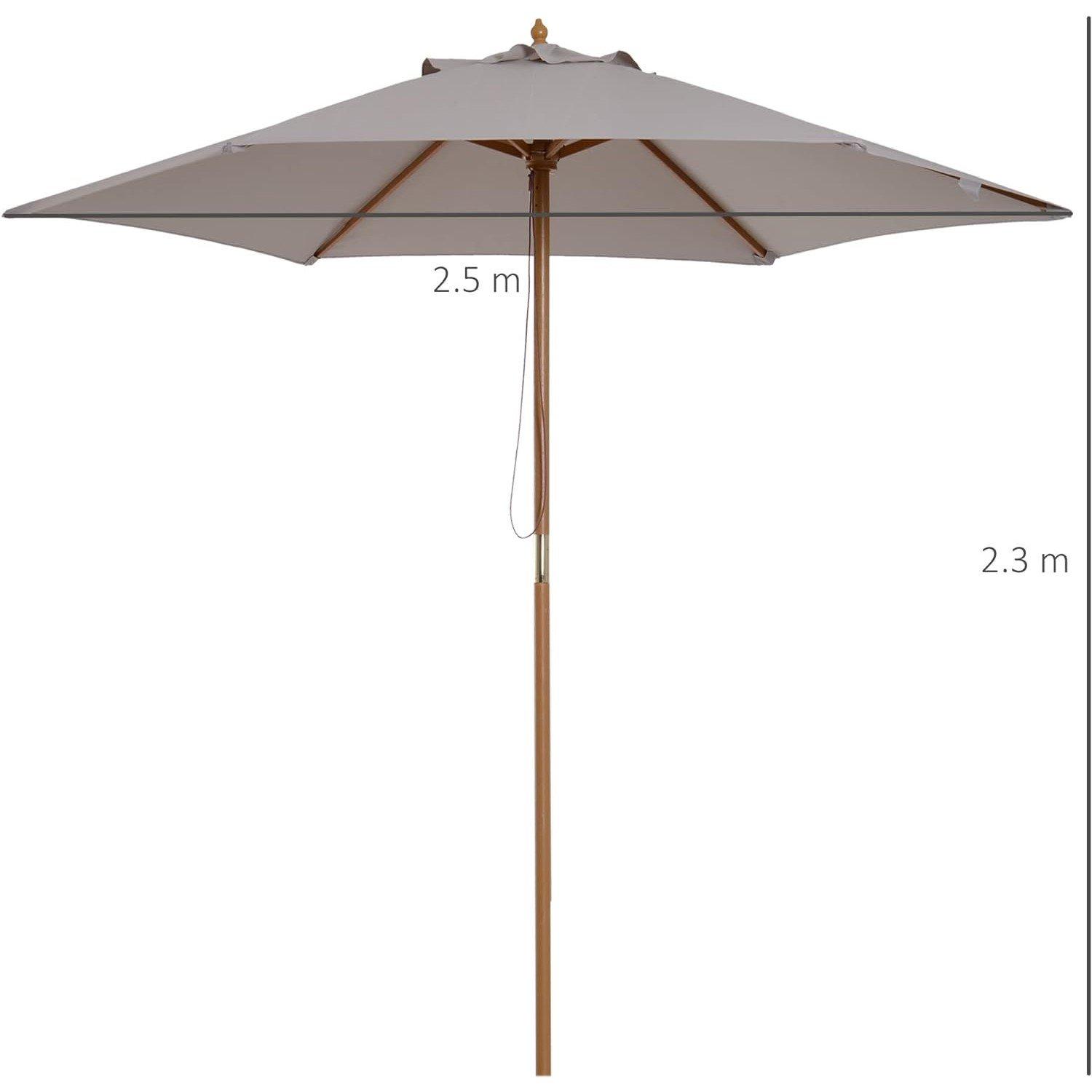 Grey - Outsunny - Outsunny 2.5m Wood Garden Parasol Sun Shade - 3