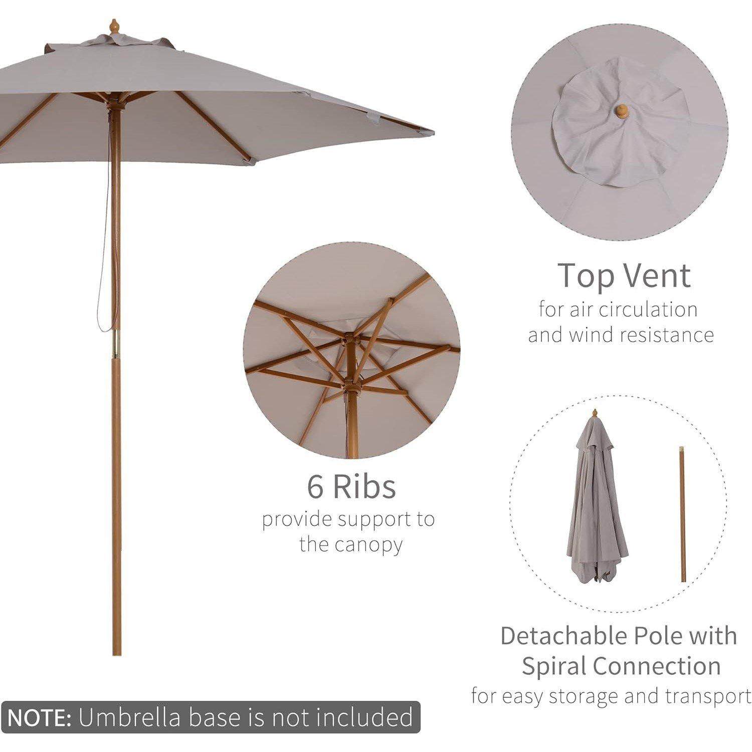 Grey - Outsunny - Outsunny 2.5m Wood Garden Parasol Sun Shade - 4
