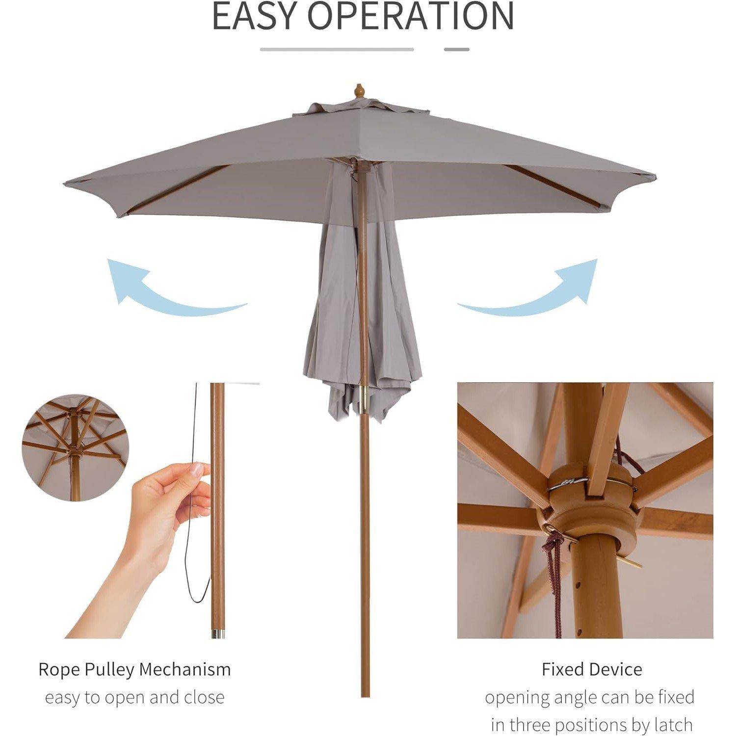 Grey - Outsunny - Outsunny 2.5m Wood Garden Parasol Sun Shade - 5