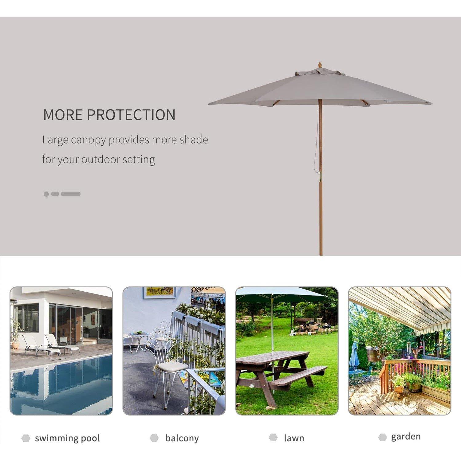 Grey - Outsunny - Outsunny 2.5m Wood Garden Parasol Sun Shade - 6