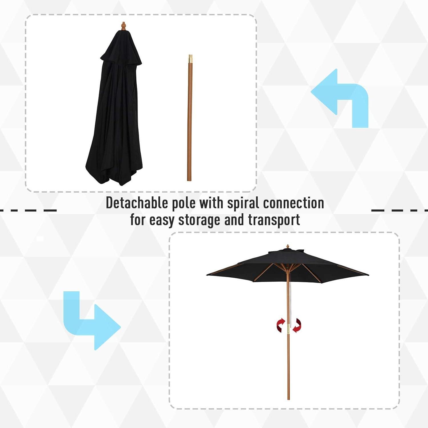 Black - Outsunny - 2.5m Wood Garden Parasol Sun Shade - 2