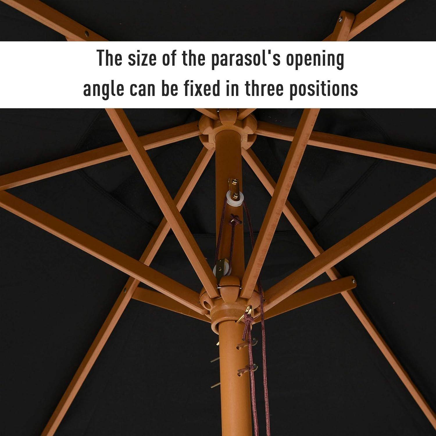 Black - Outsunny - 2.5m Wood Garden Parasol Sun Shade - 3