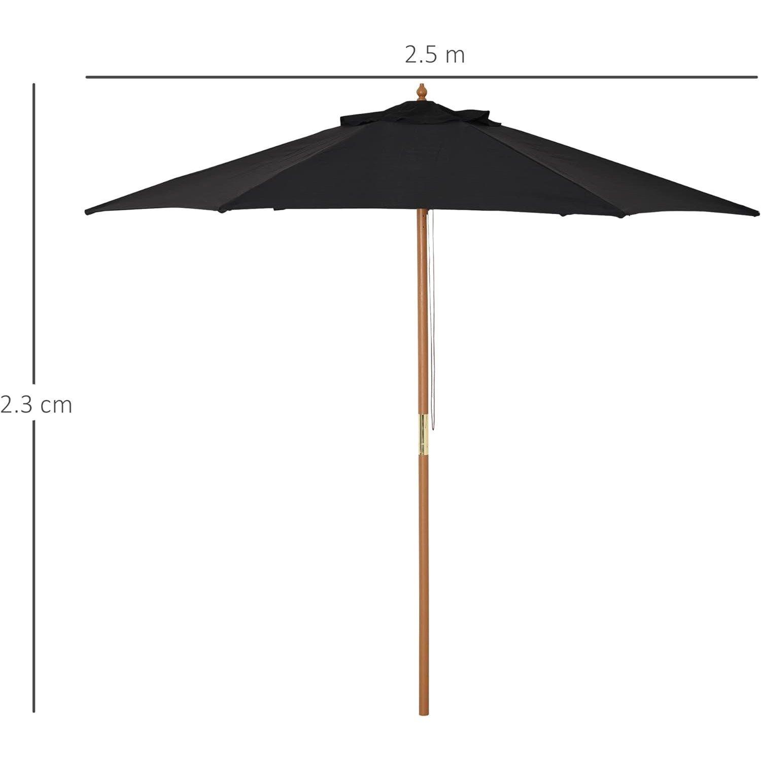 Black - Outsunny - 2.5m Wood Garden Parasol Sun Shade - 4