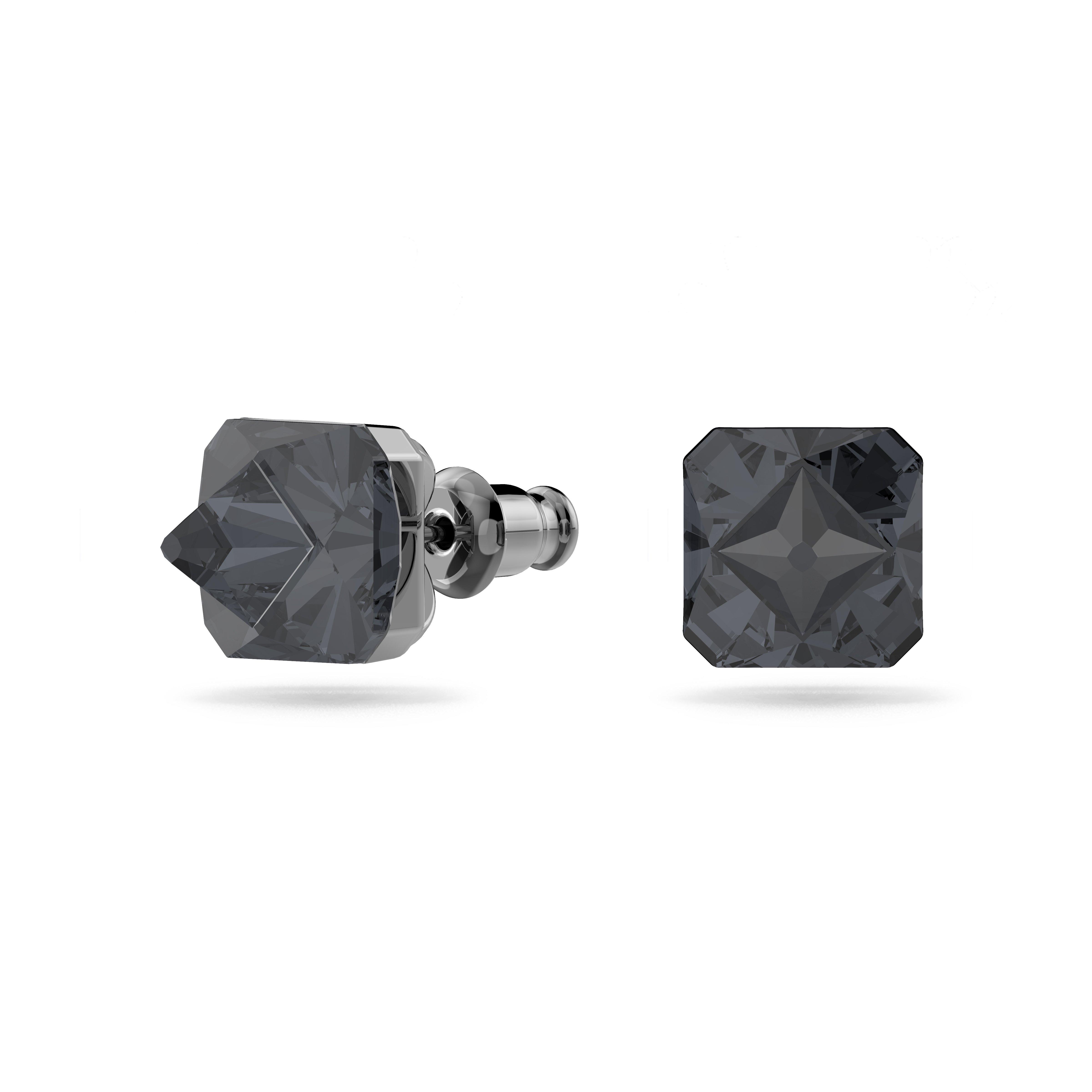 Grap/Rus - Swarovski - Matrix stud earrings, Pyramid cut, Gray, Ruthenium plated - 3