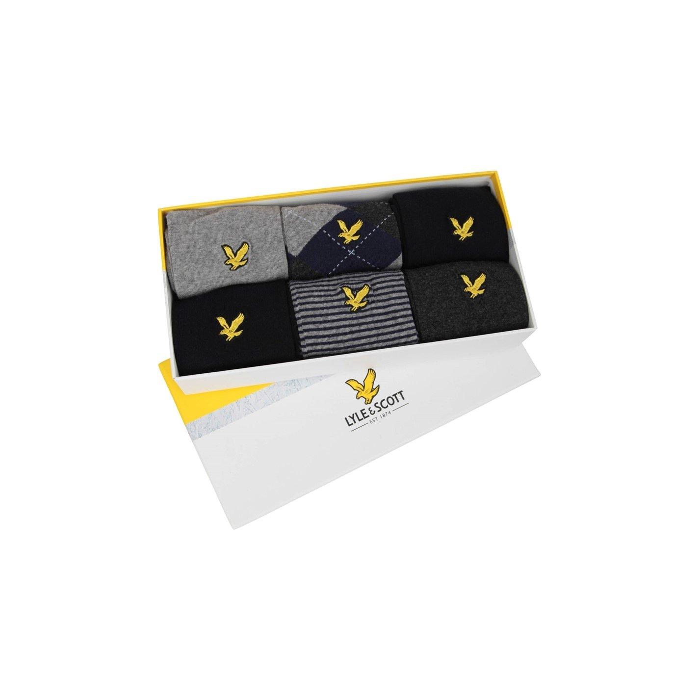 Navy/Gray - Lyle and Scott - 6 Pack Sock Gift Box - 1