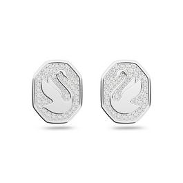 Swarovski Swan stud earrings, Swan, White, Rhodium plated