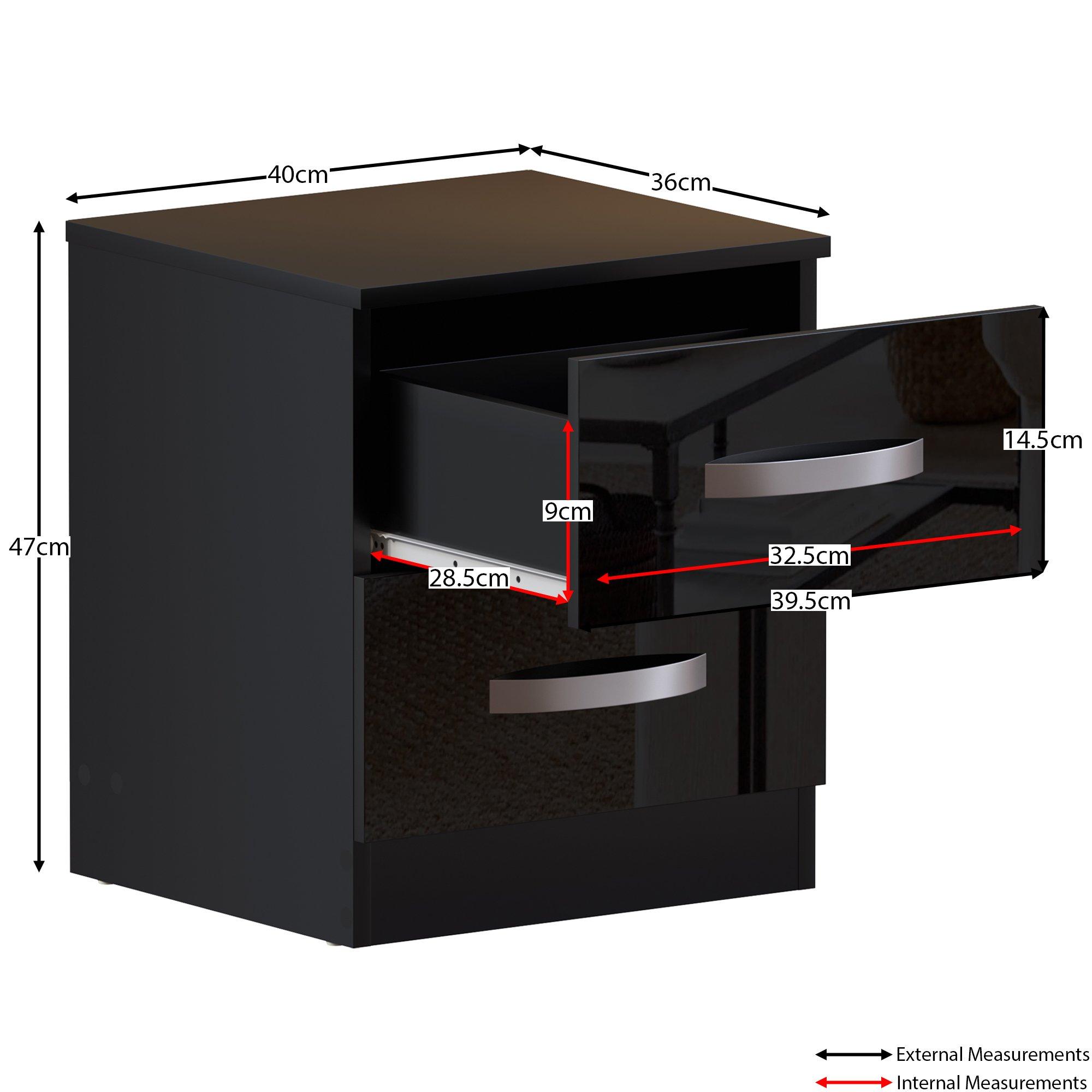 Black - Lassic - Vida Designs Hulio 2 Drawer Bedside Cabinet - 2