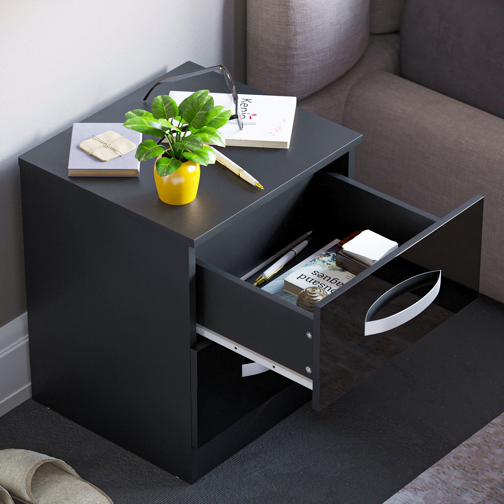 Black - Lassic - Vida Designs Hulio 2 Drawer Bedside Cabinet - 7