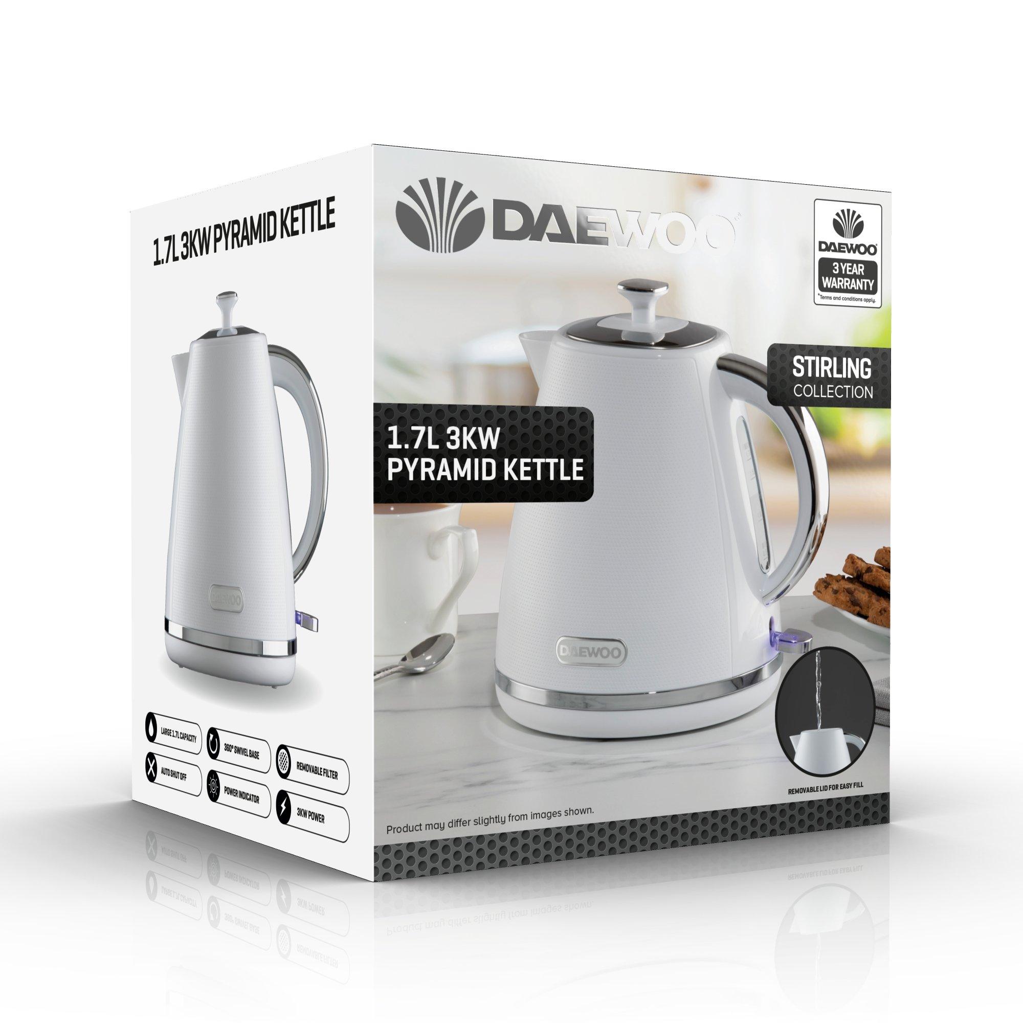 Daewoo Electricals  Stirling 1.7L 3Kw Pyramid Kettle White - 1.7L