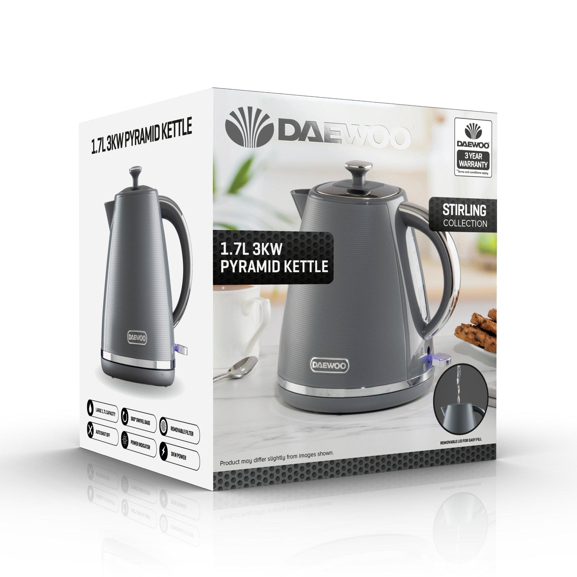 Daewoo Electricals  Stirling 1.7L 3Kw Pyramid Kettle Grey - 1.7L