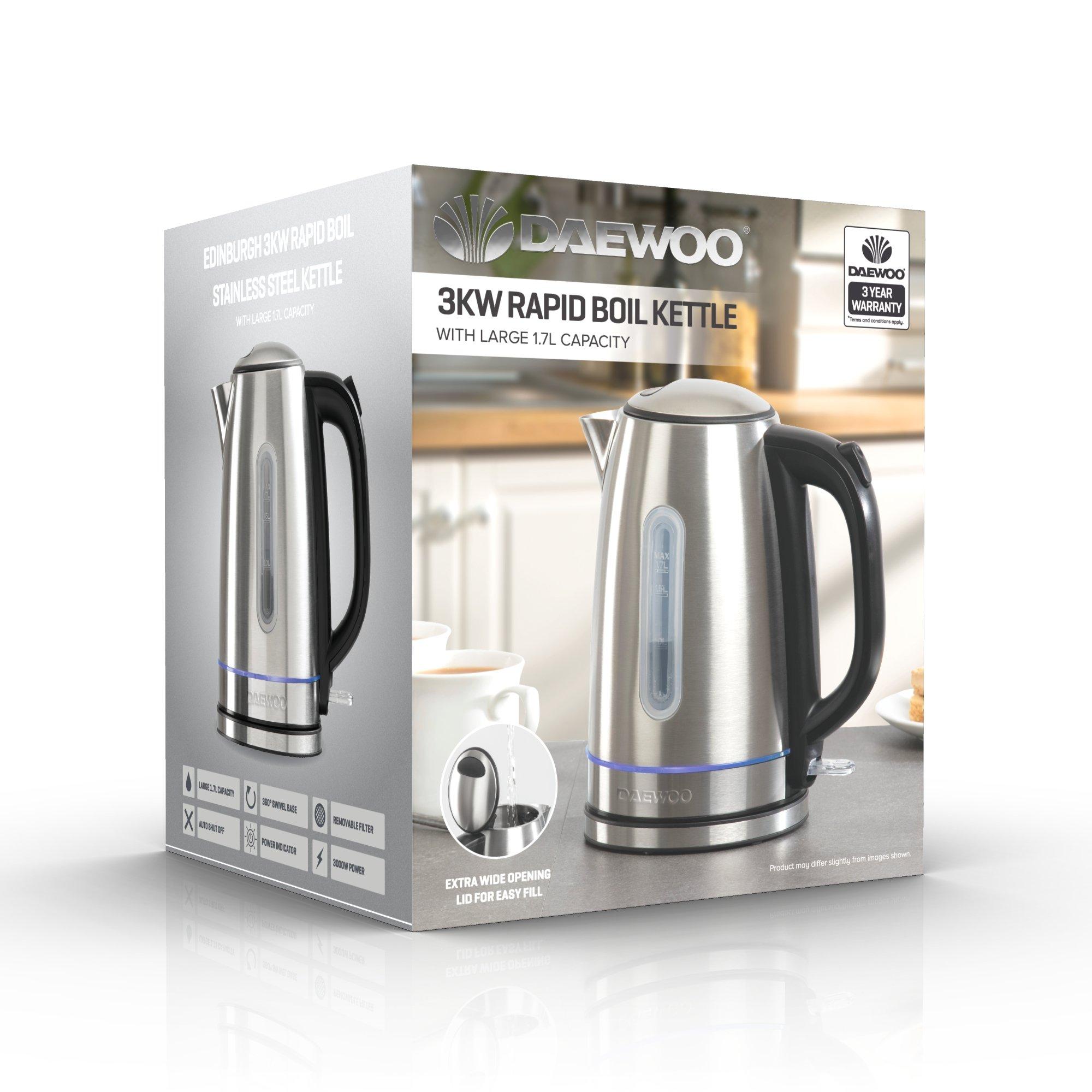 Stainless Steel - Daewoo Electricals - 3KW 1.7L EDINBURGH RAPID BOIL KETTLE - 1