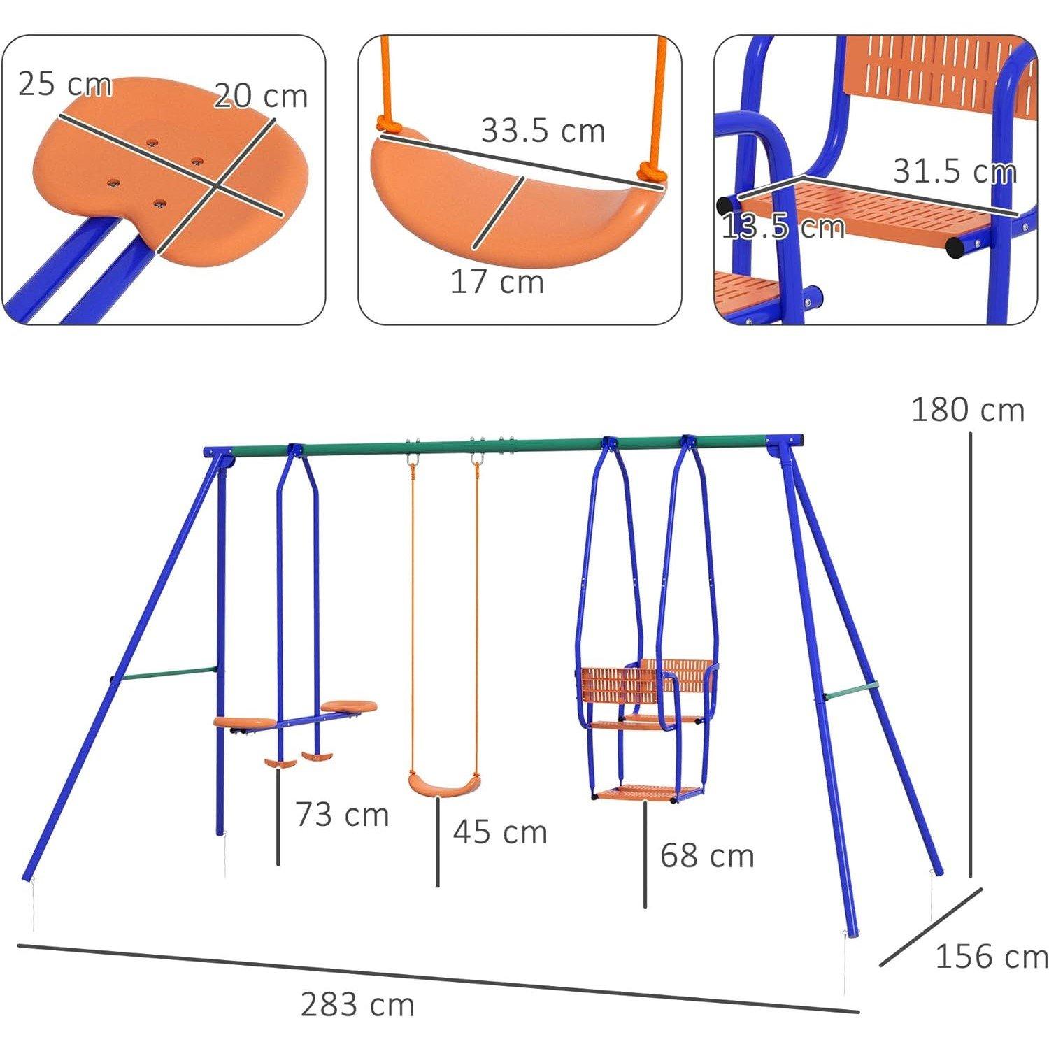 Blue - Outsunny - Three-In-One Kids Metal Swing Set - 5