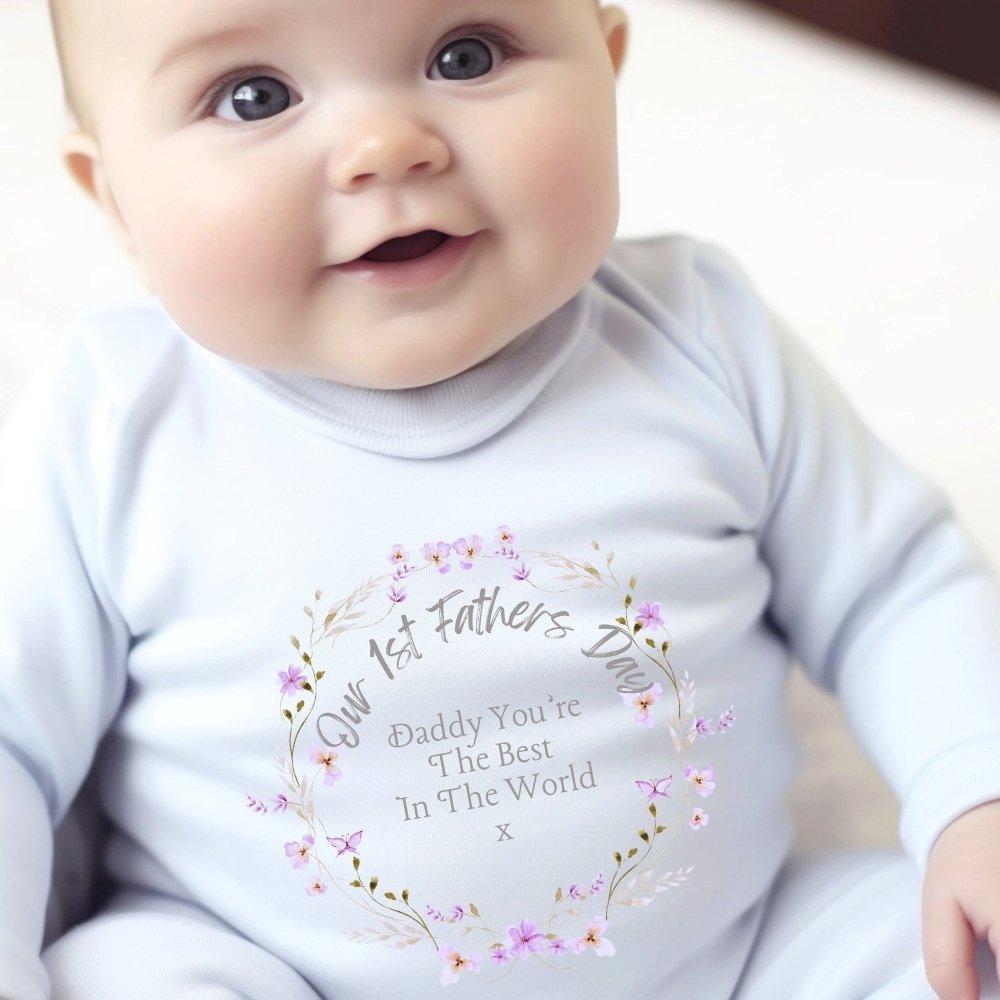 Black - Aye Do Gifts - Our 1st Fathers Day Pretty Flowers Baby Grow 4466 - 1