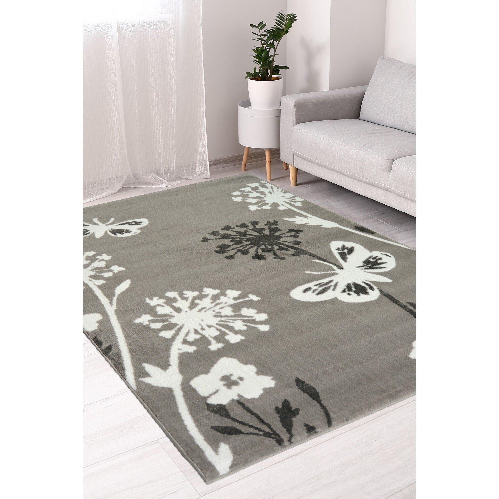 Grey - Homemaker - Floral Butterfly Rug Grey - 1