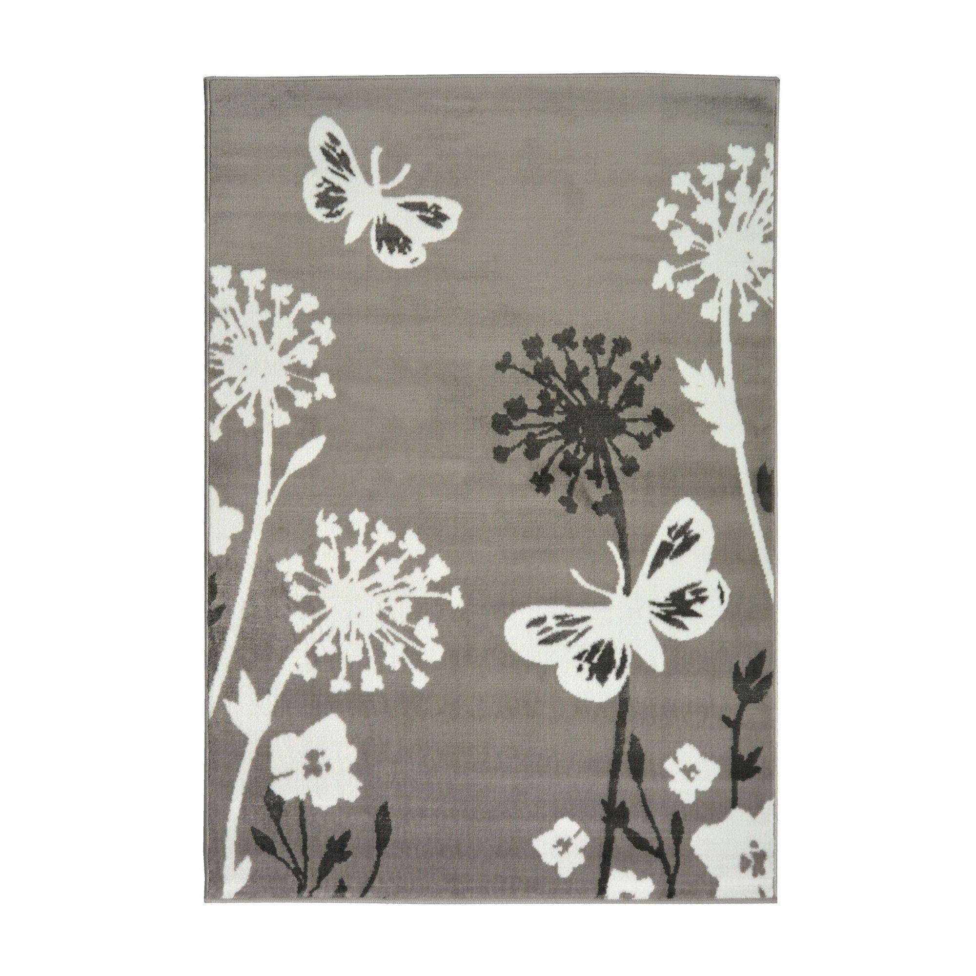 Grey - Homemaker - Floral Butterfly Rug Grey - 5