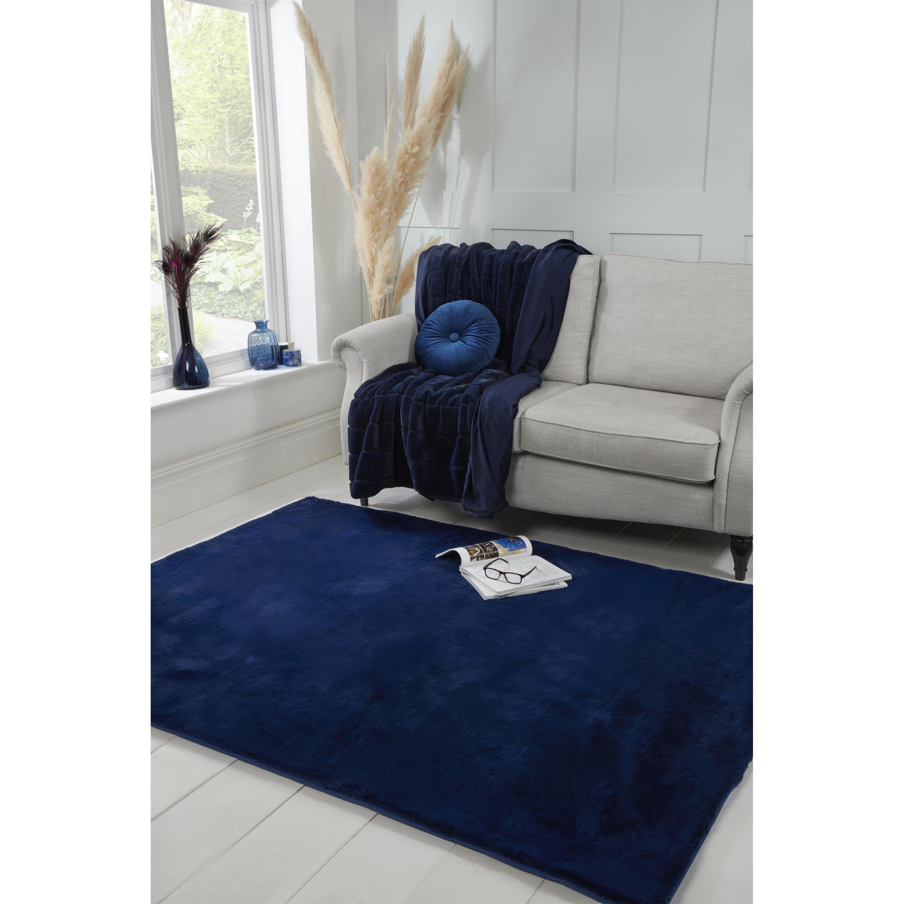 Hmc Home  Luxe Faux Fur Rug Plain Navy - 60x180cm