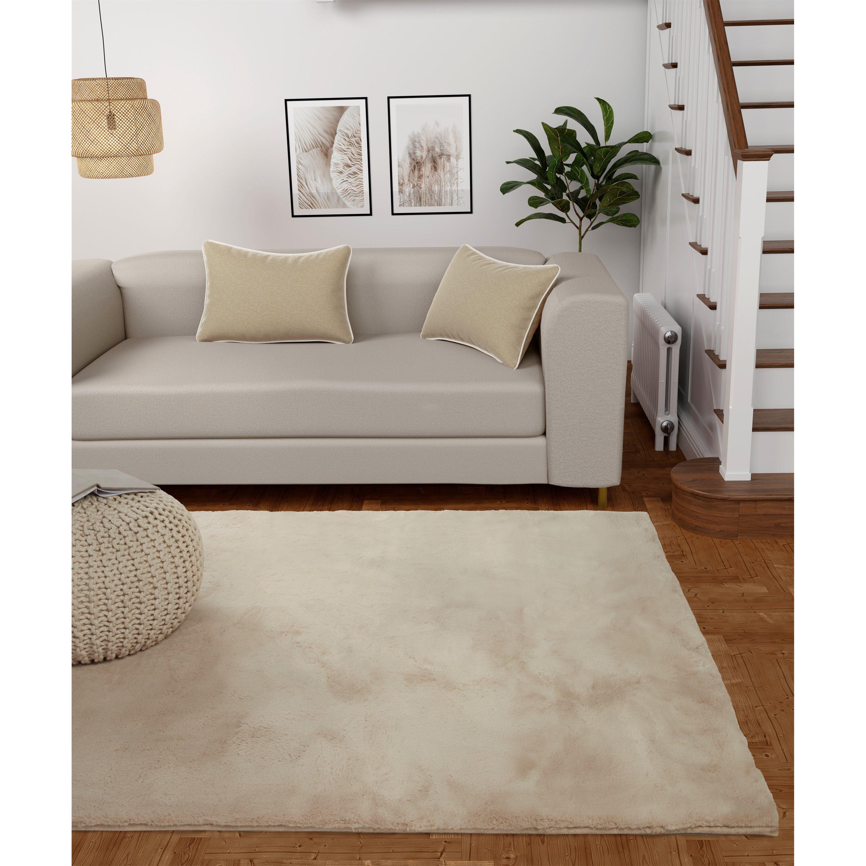 Hmc Home  Luxe Faux Fur Rug Plain Natural - 150x200cm