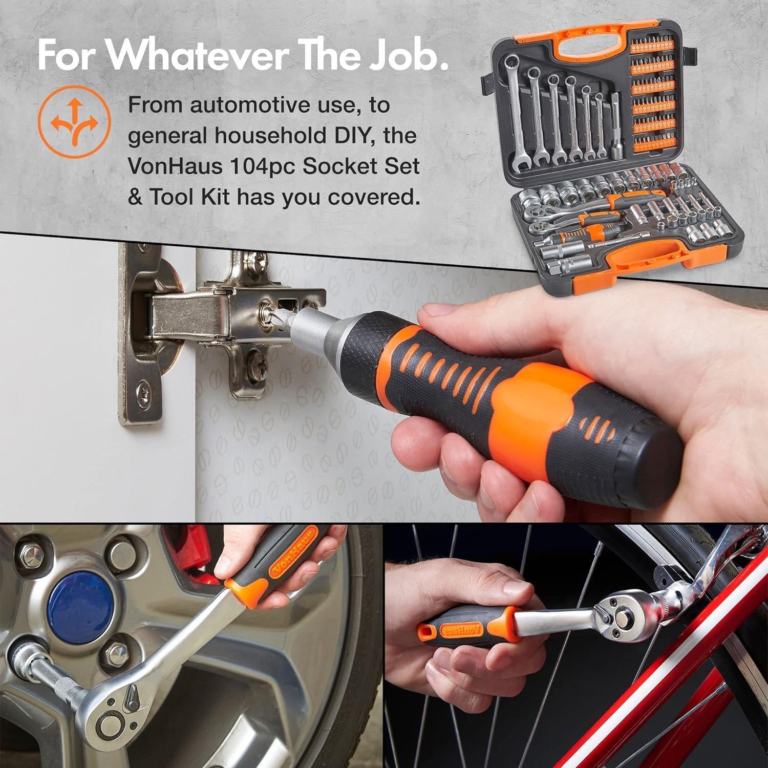 Black - VonHaus - VonHaus 104 Piece Socket Set - 4