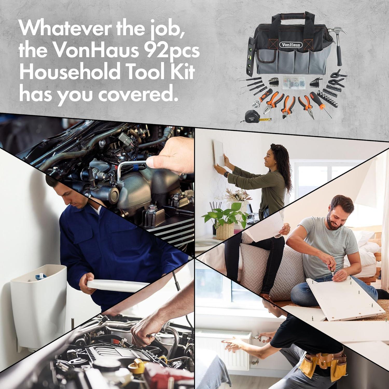 Black - VonHaus - VonHaus 92Pc Tool Set With Heavy Duty Bag - 2