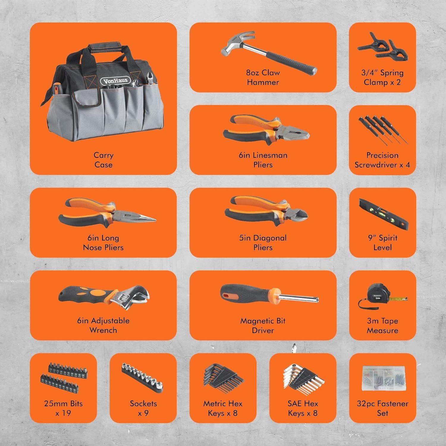 Black - VonHaus - VonHaus 92Pc Tool Set With Heavy Duty Bag - 7