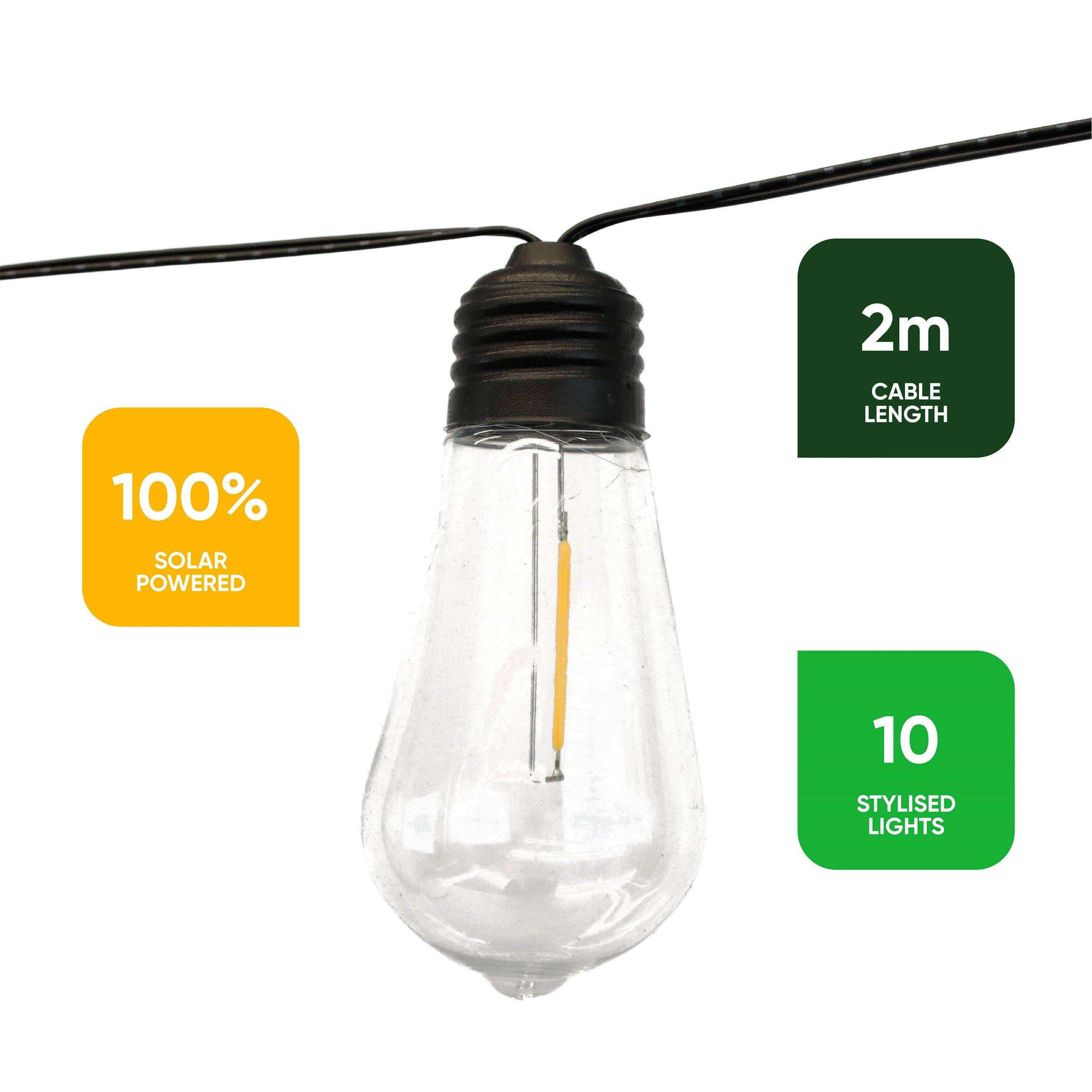 White - Streetwize - 2m Solar Filament LED Bulb String Lights (10 Piece) - 2