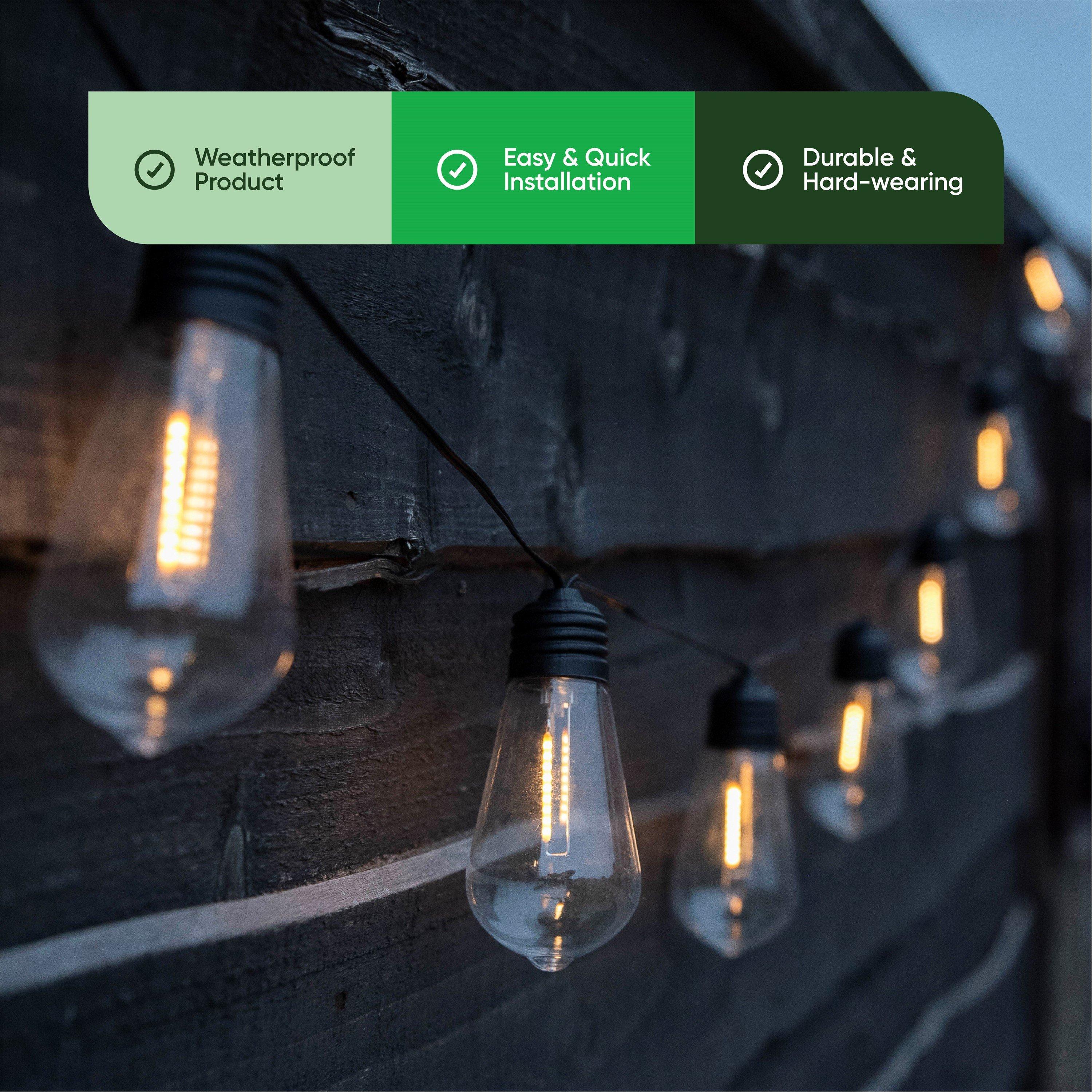 White - Streetwize - 2m Solar Filament LED Bulb String Lights (10 Piece) - 6