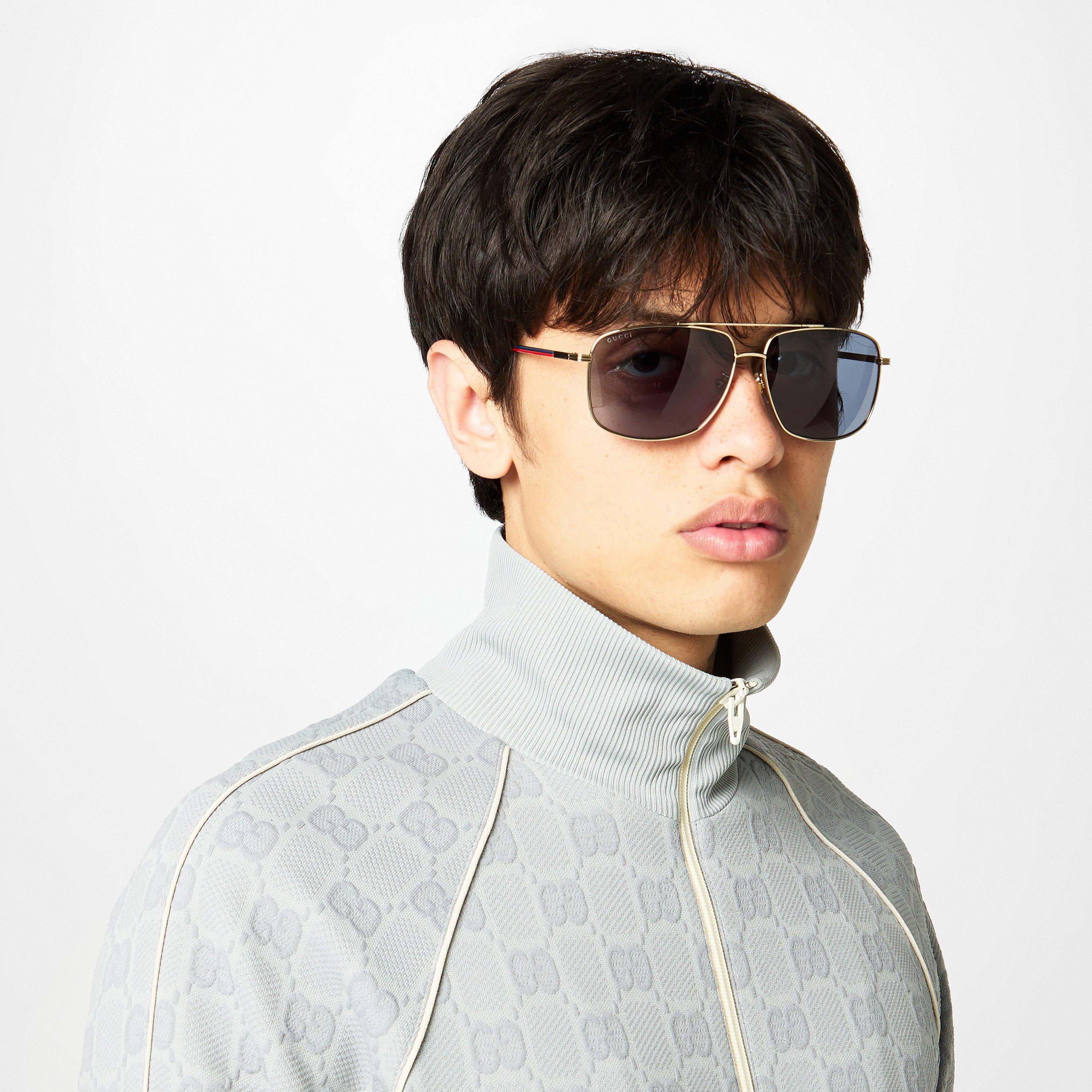 Gold/Blue - Gucci - Aviator Sunglasses - 2