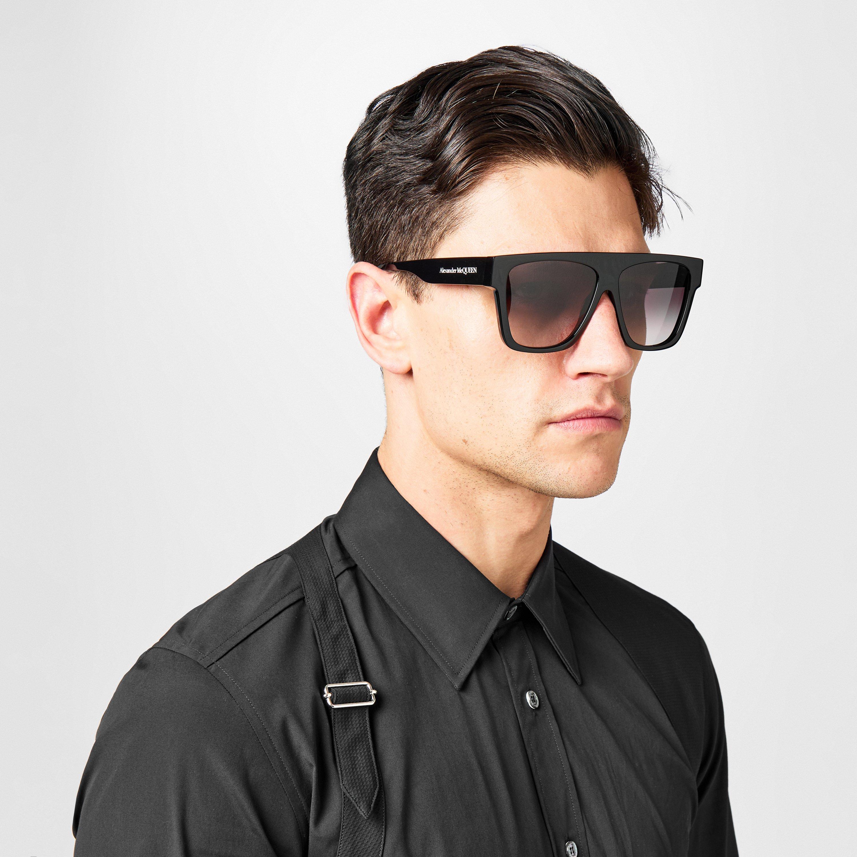 Black/Grey - Alexander McQueen - Flat Top Sunglasses - 2