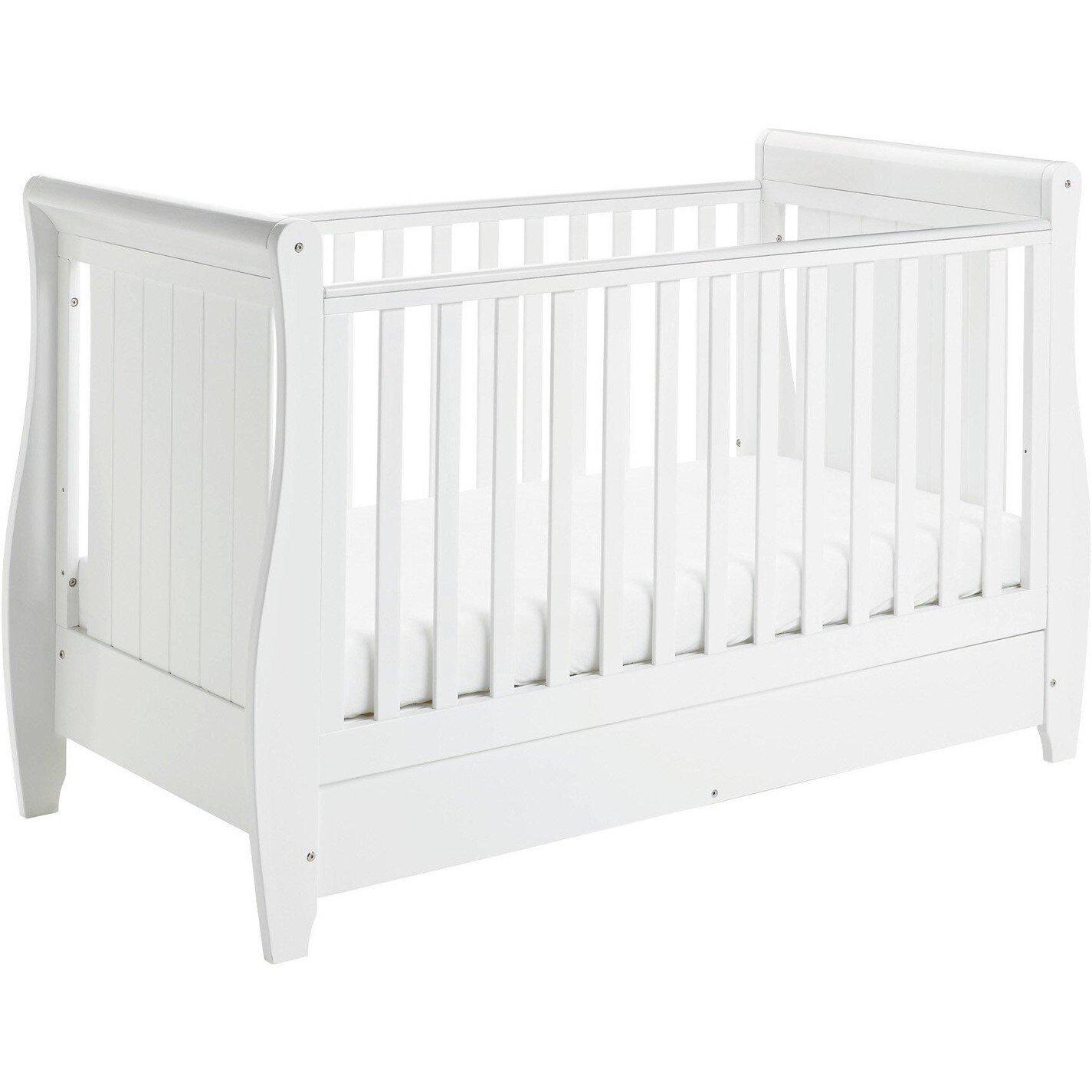 White - Babymore - Babymore Stella Sleigh Dropside Cot Bed - 1