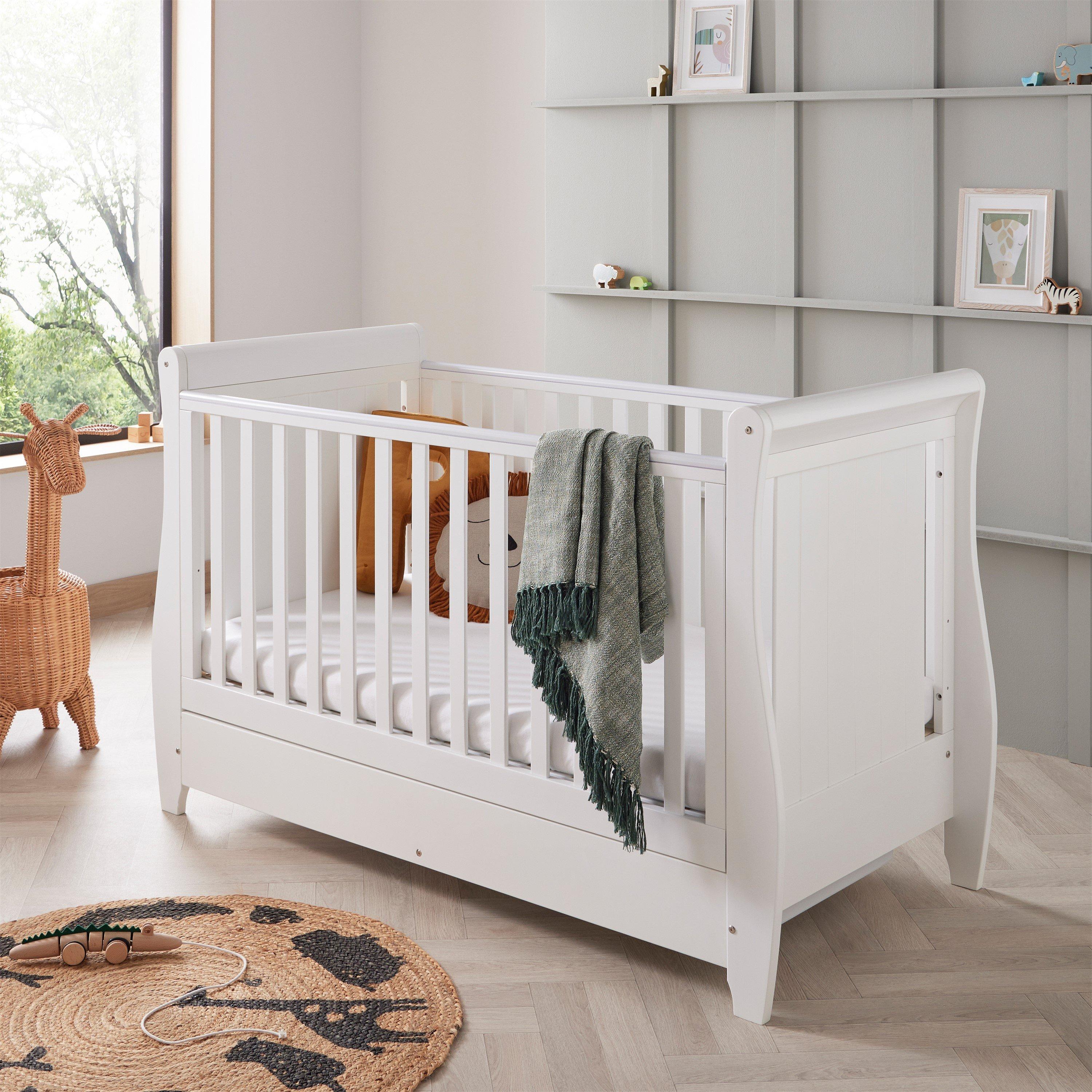 White - Babymore - Babymore Stella Sleigh Dropside Cot Bed - 2