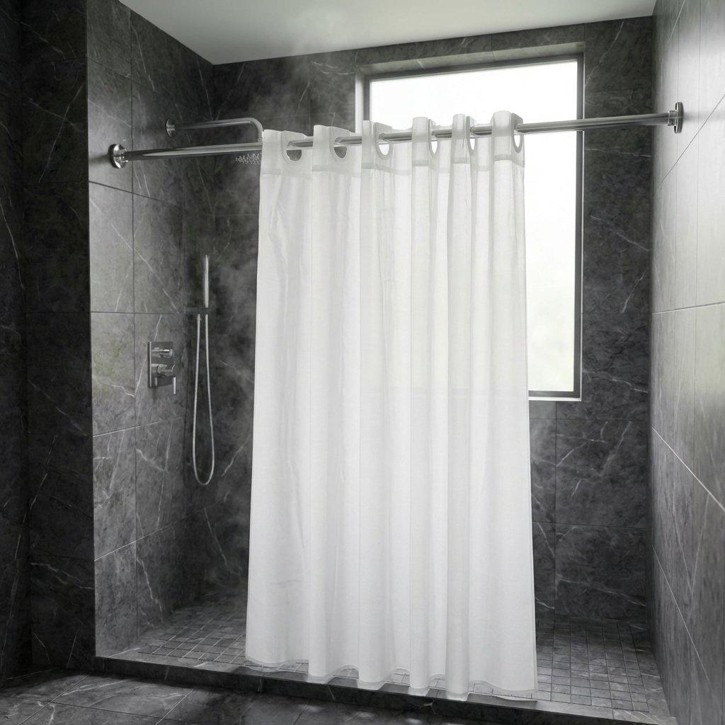 White - Croydex - White Textile Hook N Hang Shower Curtain - 1
