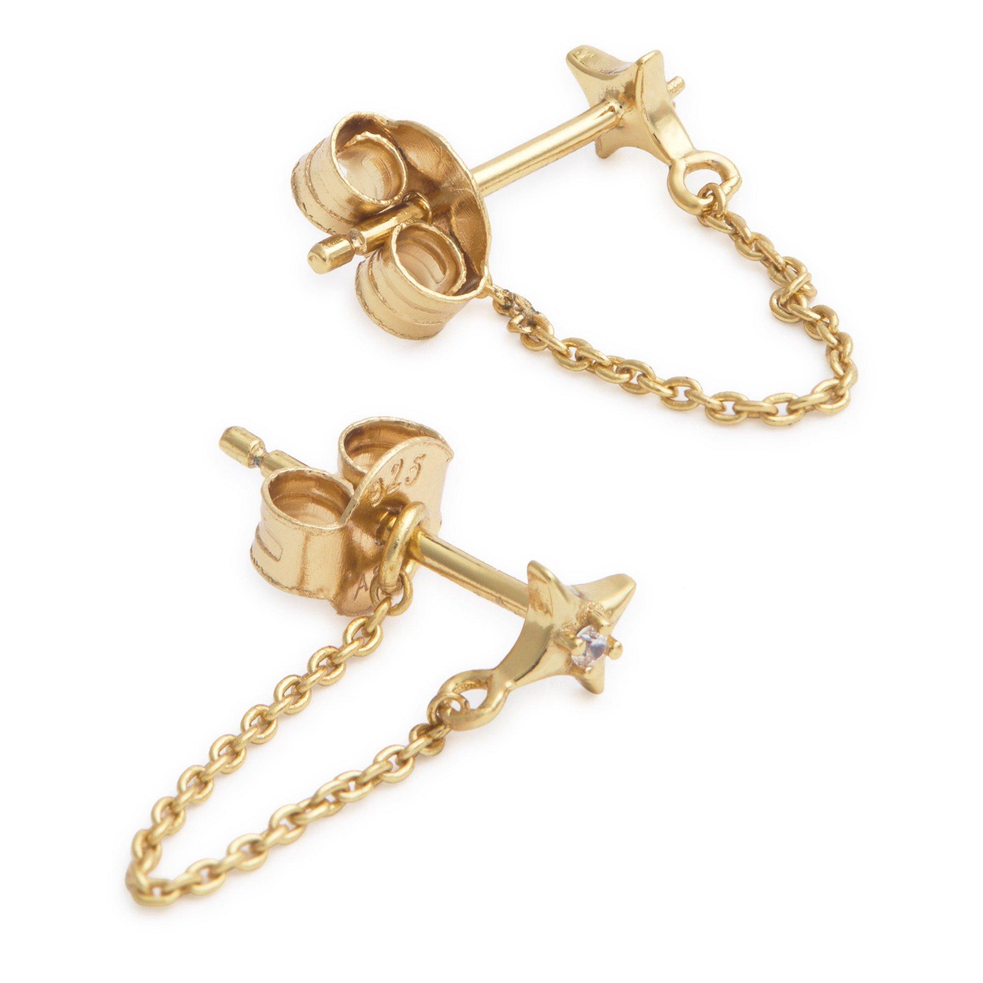 GOLD - Astrid and Miyu - Cosmic Star chain Stud Earring - 2