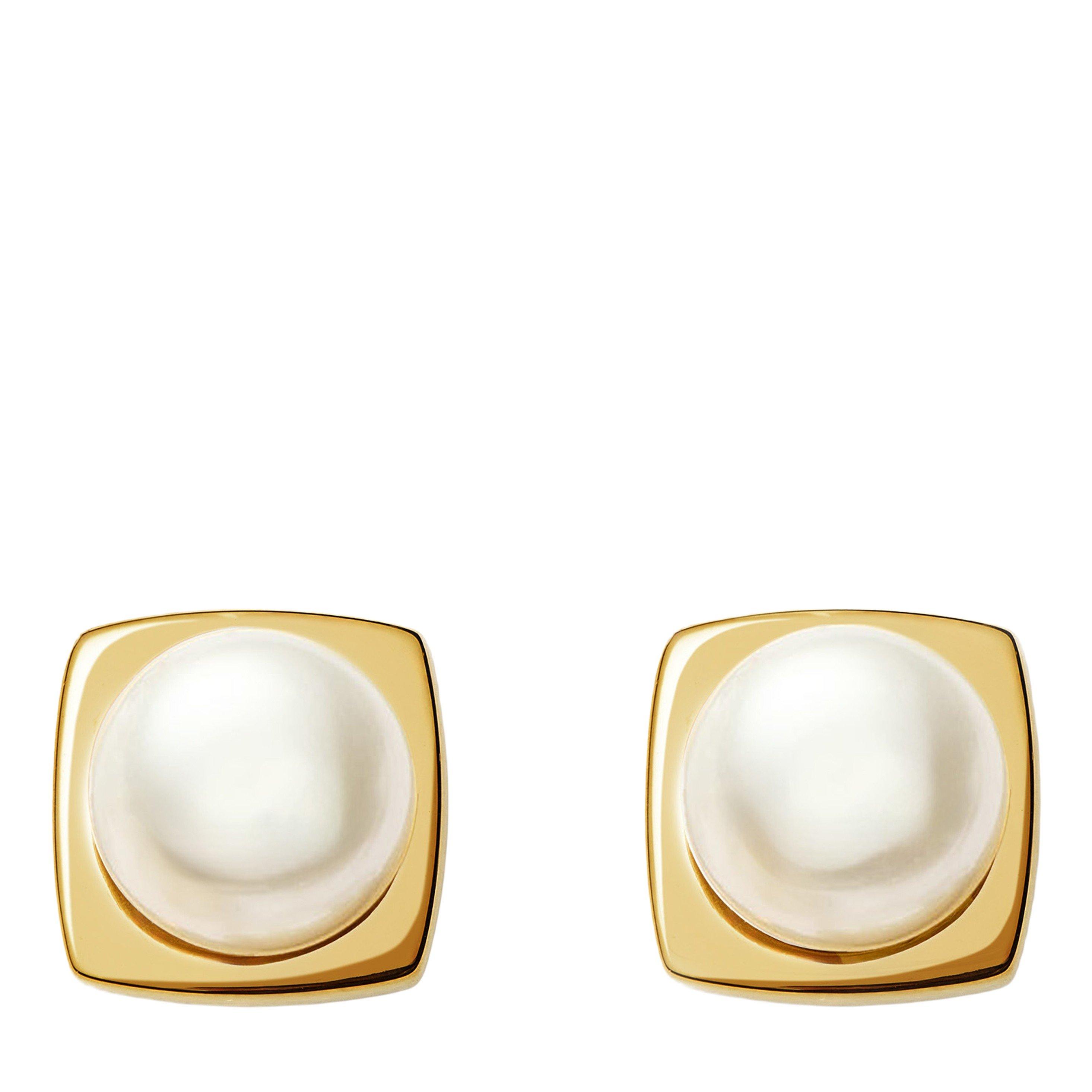 GOLD - Missoma - BUTTON PEARL SQUARE STUD EARRI