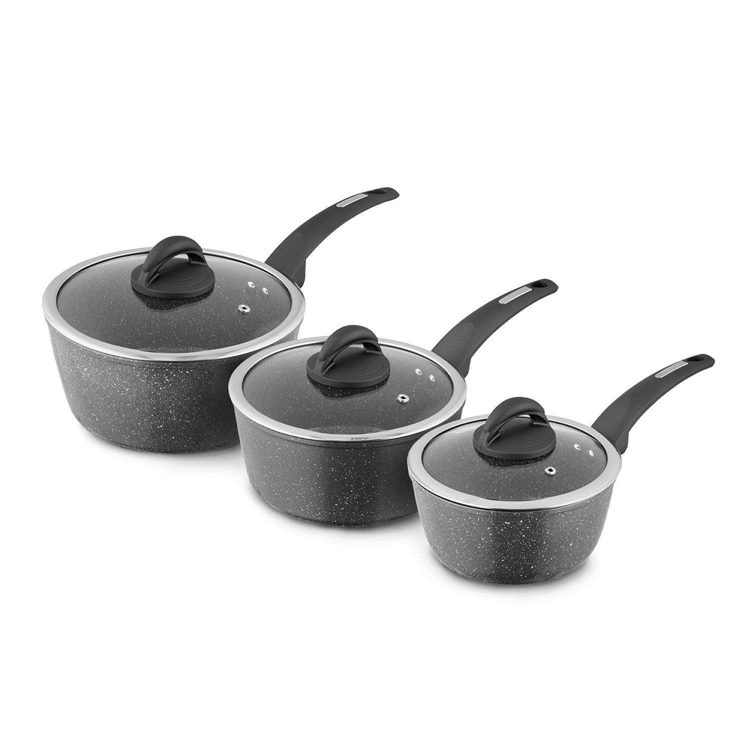 Tower  Cerastone Forged 3 Piece Saucepan Set - Grey - Medium