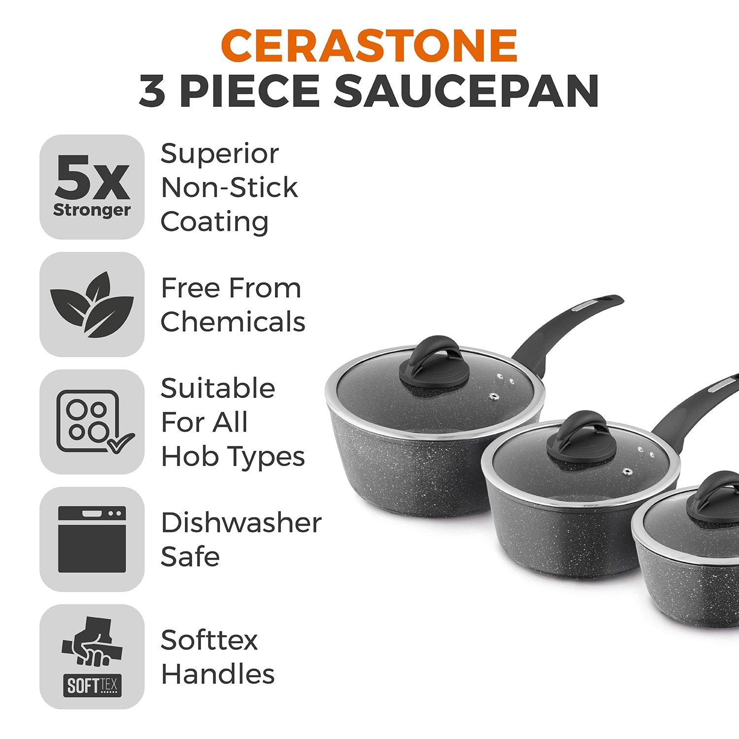 Grey - Tower - Cerastone Forged 3 Piece Saucepan Set - 2