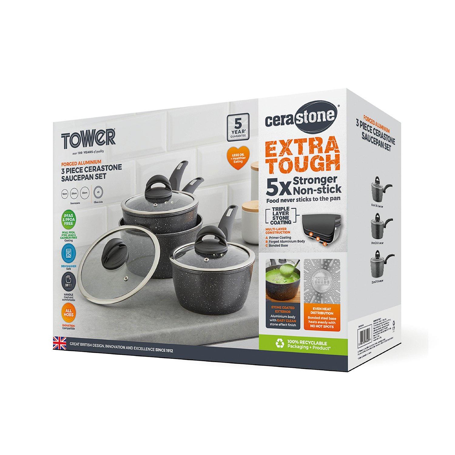 Grey - Tower - Cerastone Forged 3 Piece Saucepan Set - 12