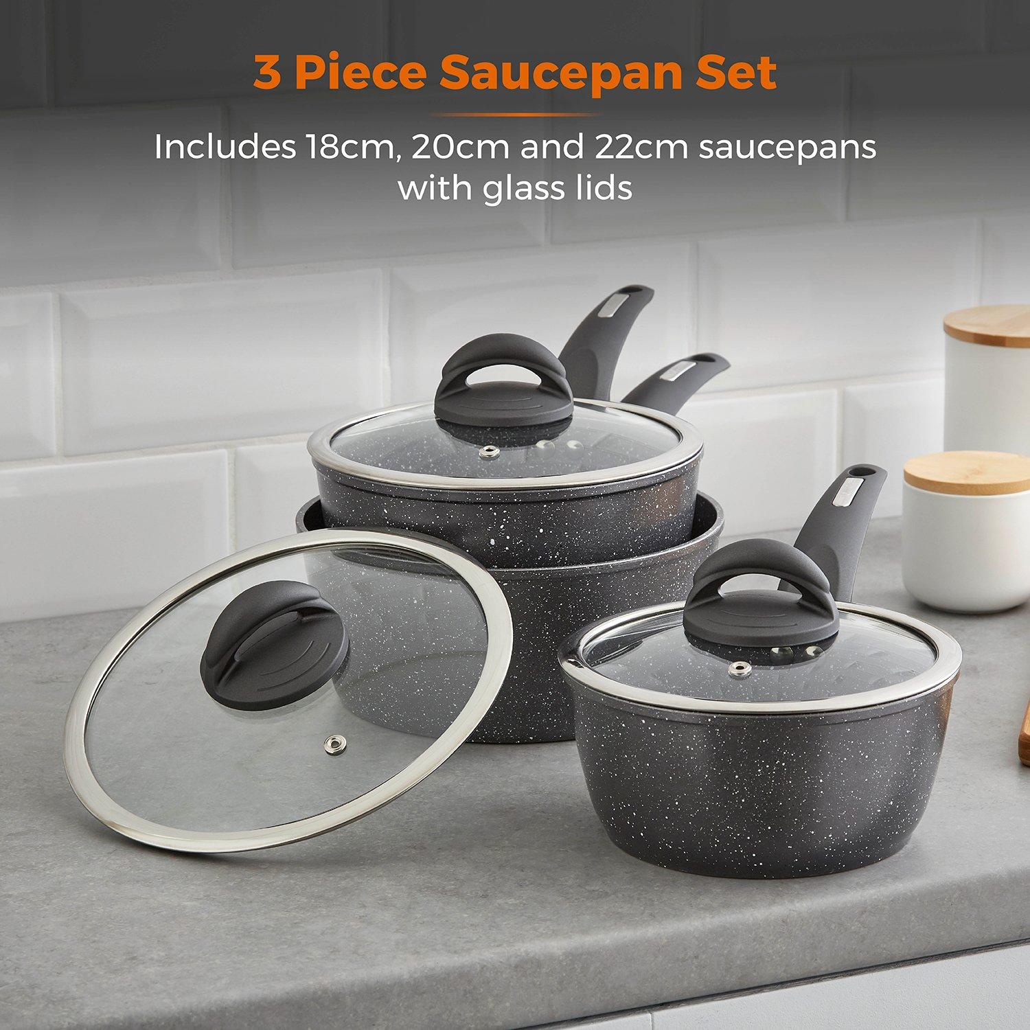Grey - Tower - Cerastone Forged 3 Piece Saucepan Set - 3