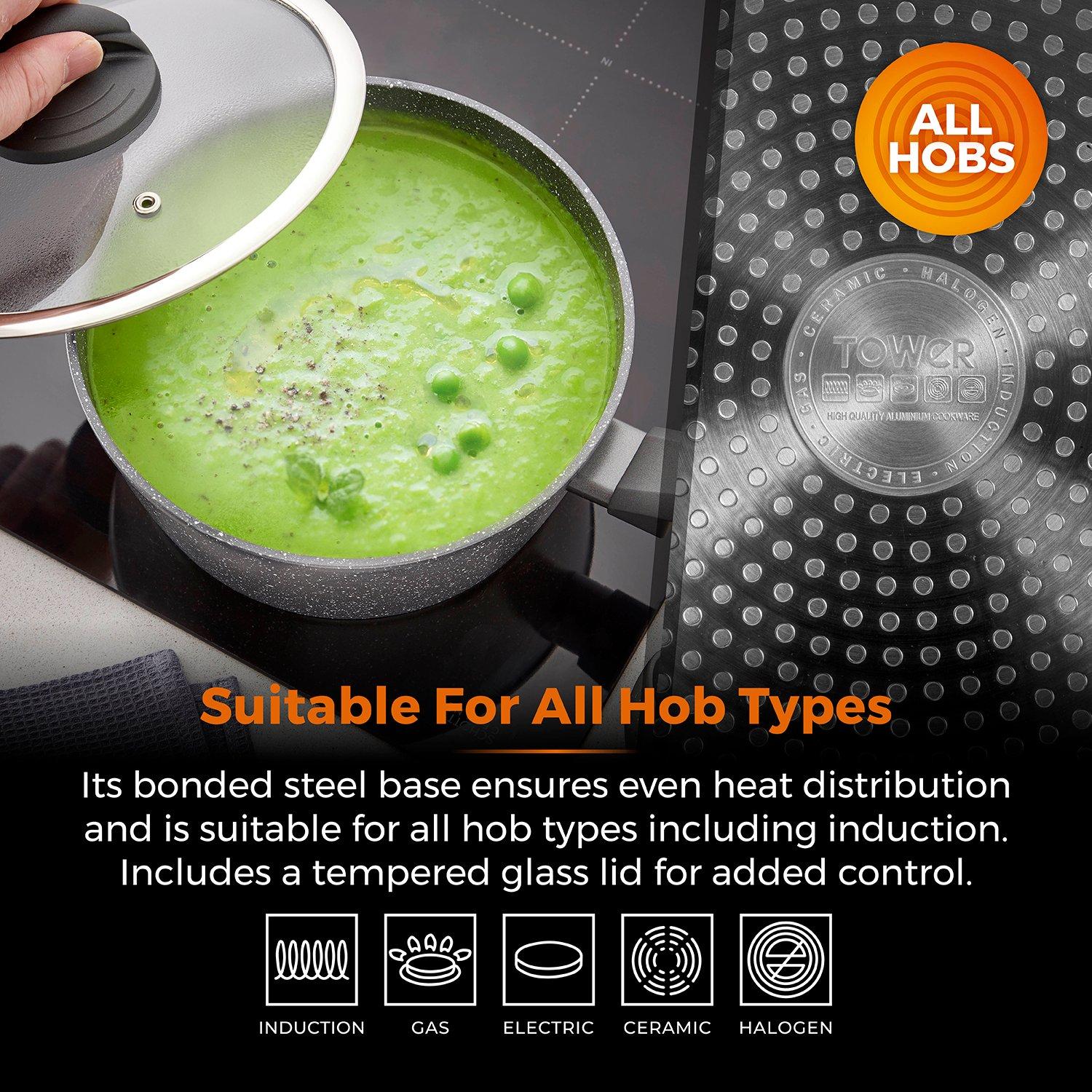 Grey - Tower - Cerastone Forged 3 Piece Saucepan Set - 6