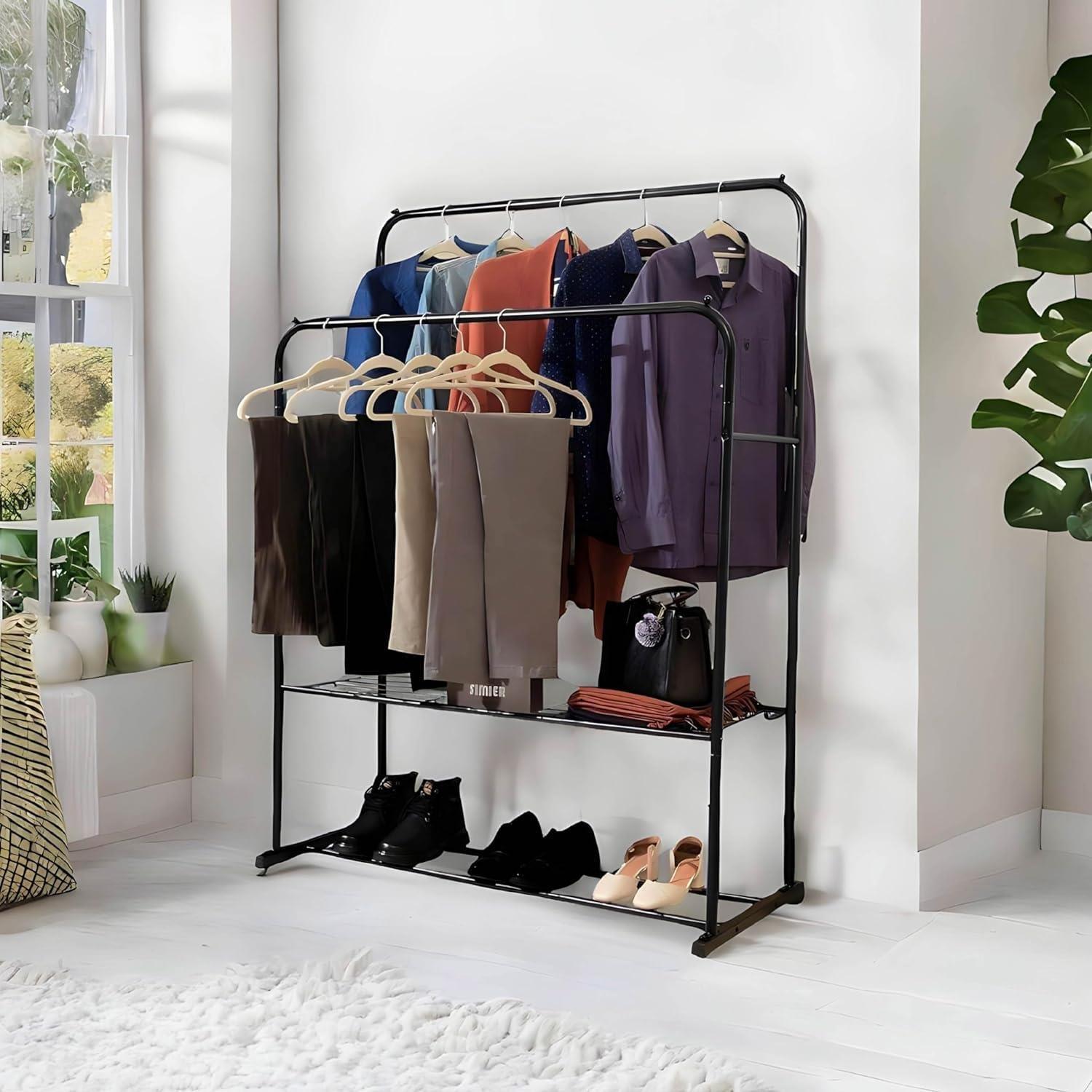 Black - House of Home - Double Clothes Rail in Black - 1
