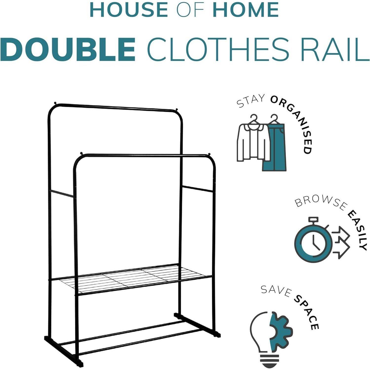 Black - House of Home - Double Clothes Rail in Black - 3