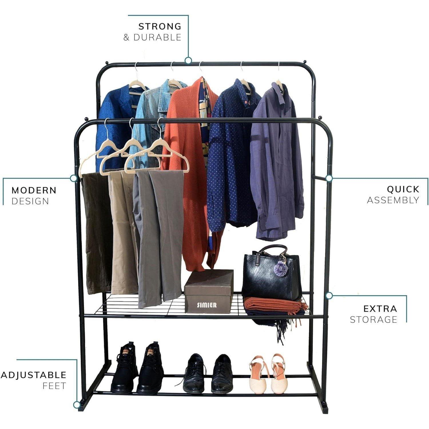 Black - House of Home - Double Clothes Rail in Black - 4