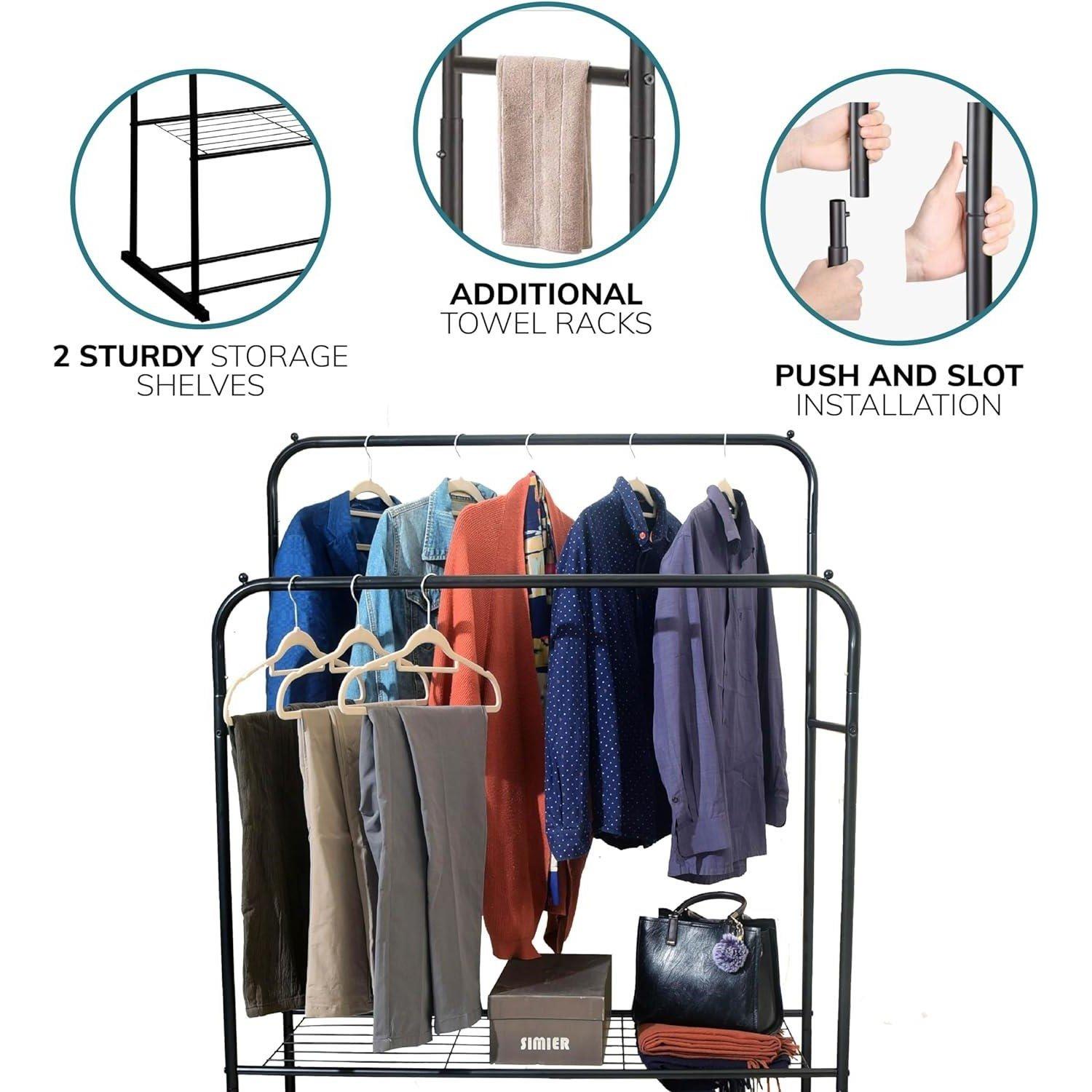 Black - House of Home - Double Clothes Rail in Black - 5