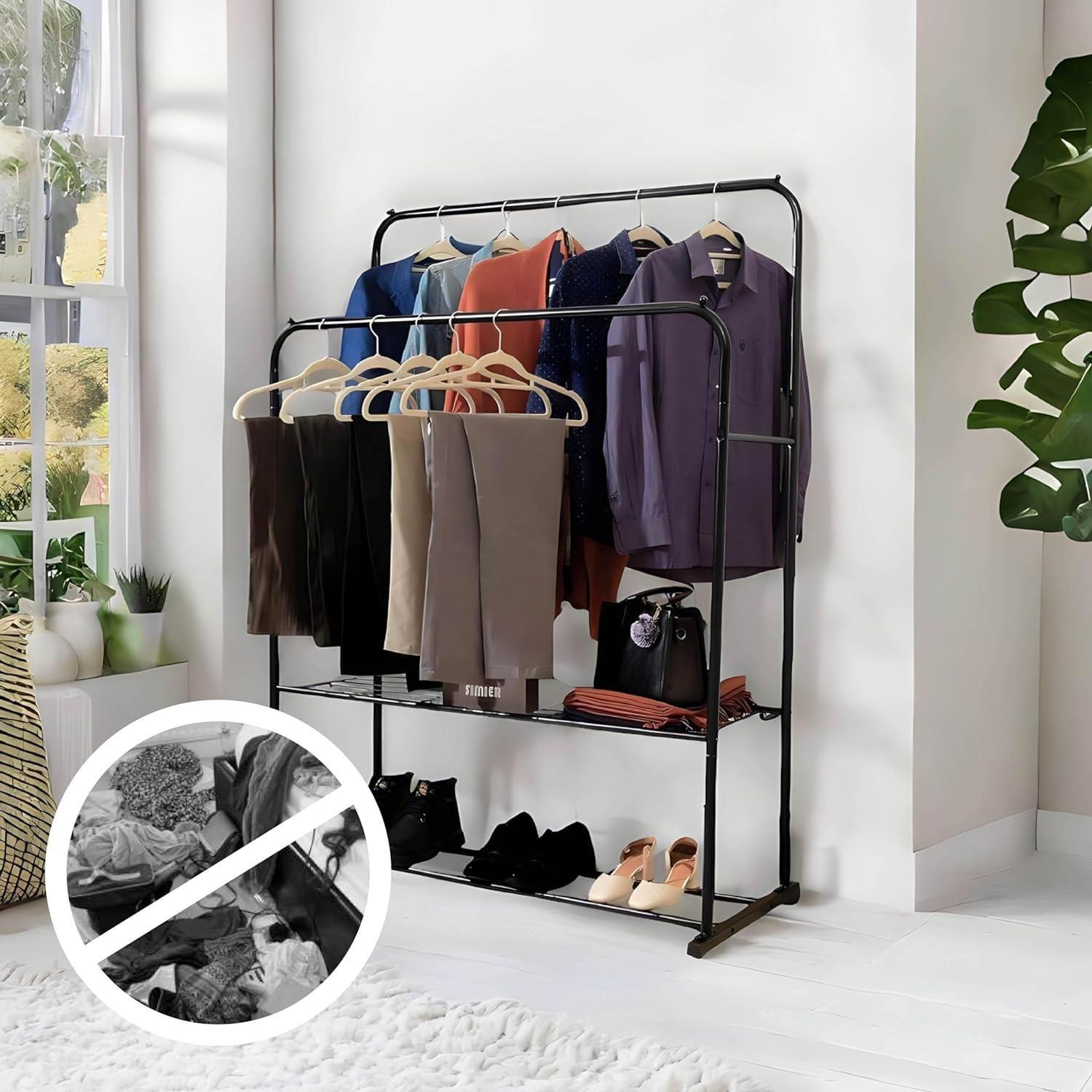 Black - House of Home - Double Clothes Rail in Black - 6