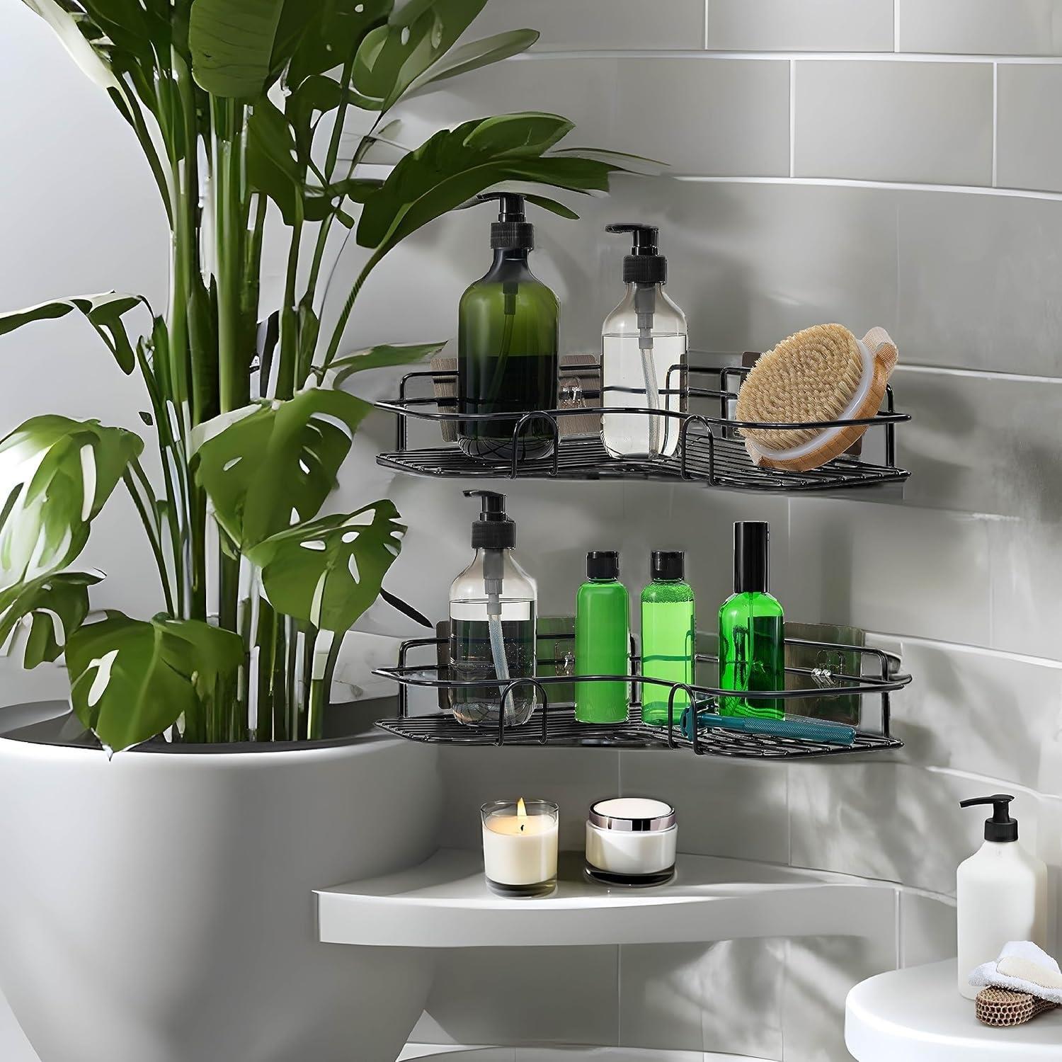 Black - Homelife - Set of 2 Corner Shower Caddy in Black Nano Coating - 5