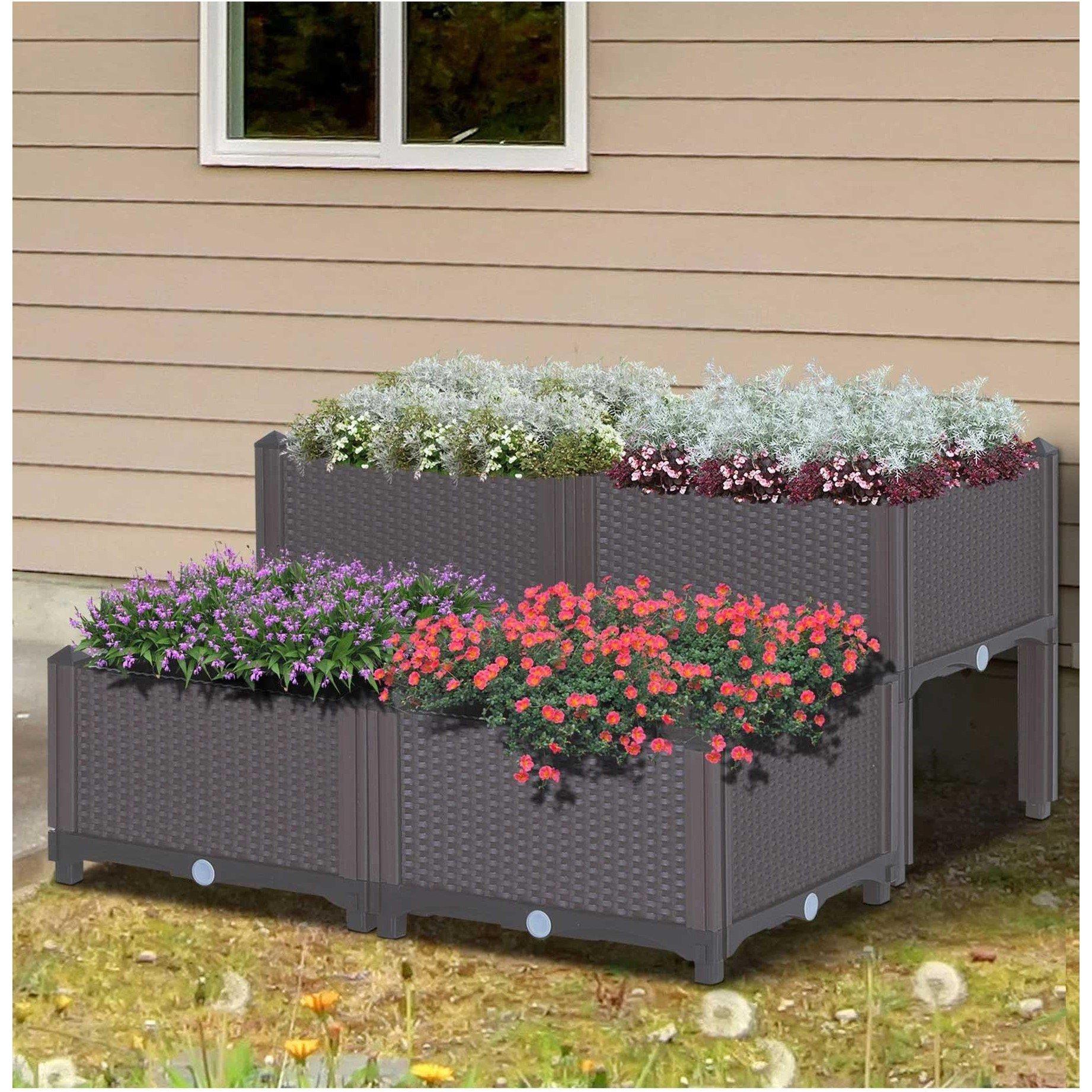 Outsunny Outsunny Set of 4 Raised Outdoor Garden Planter Bo