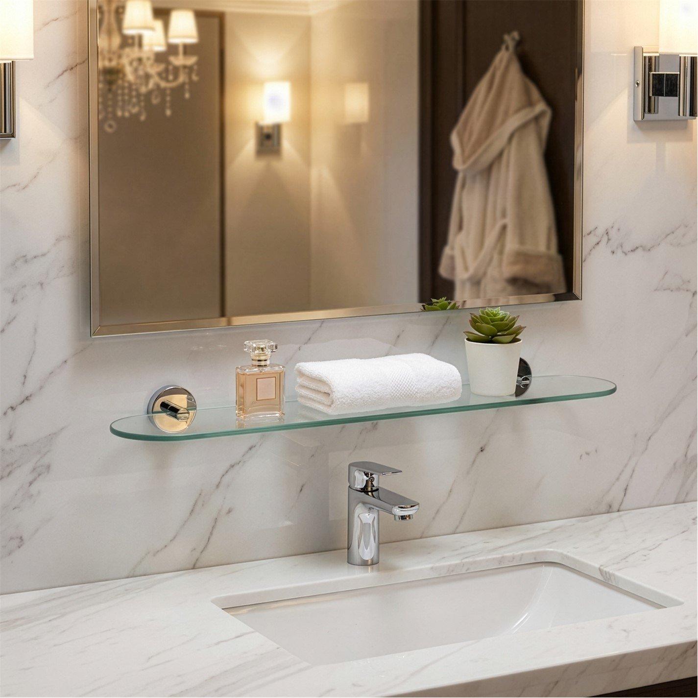 Chrome - Croydex - Flexi-Fix Romsey Glass Shelf - 1