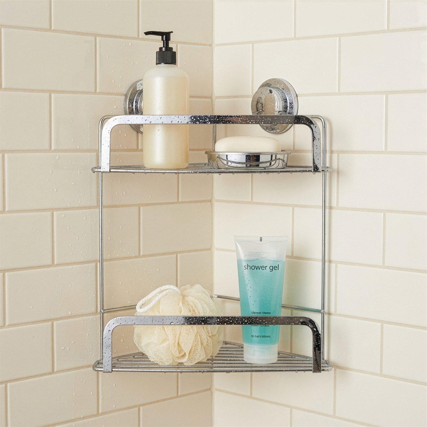 Croydex  Stick N Lock 2 Tier Corner Shelf - Chrome