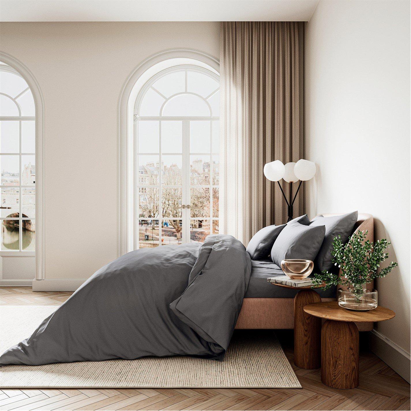 Charcoal - Bedeck of Belfast - Cotton Sateen  Fitted Sheet 400TC - 1